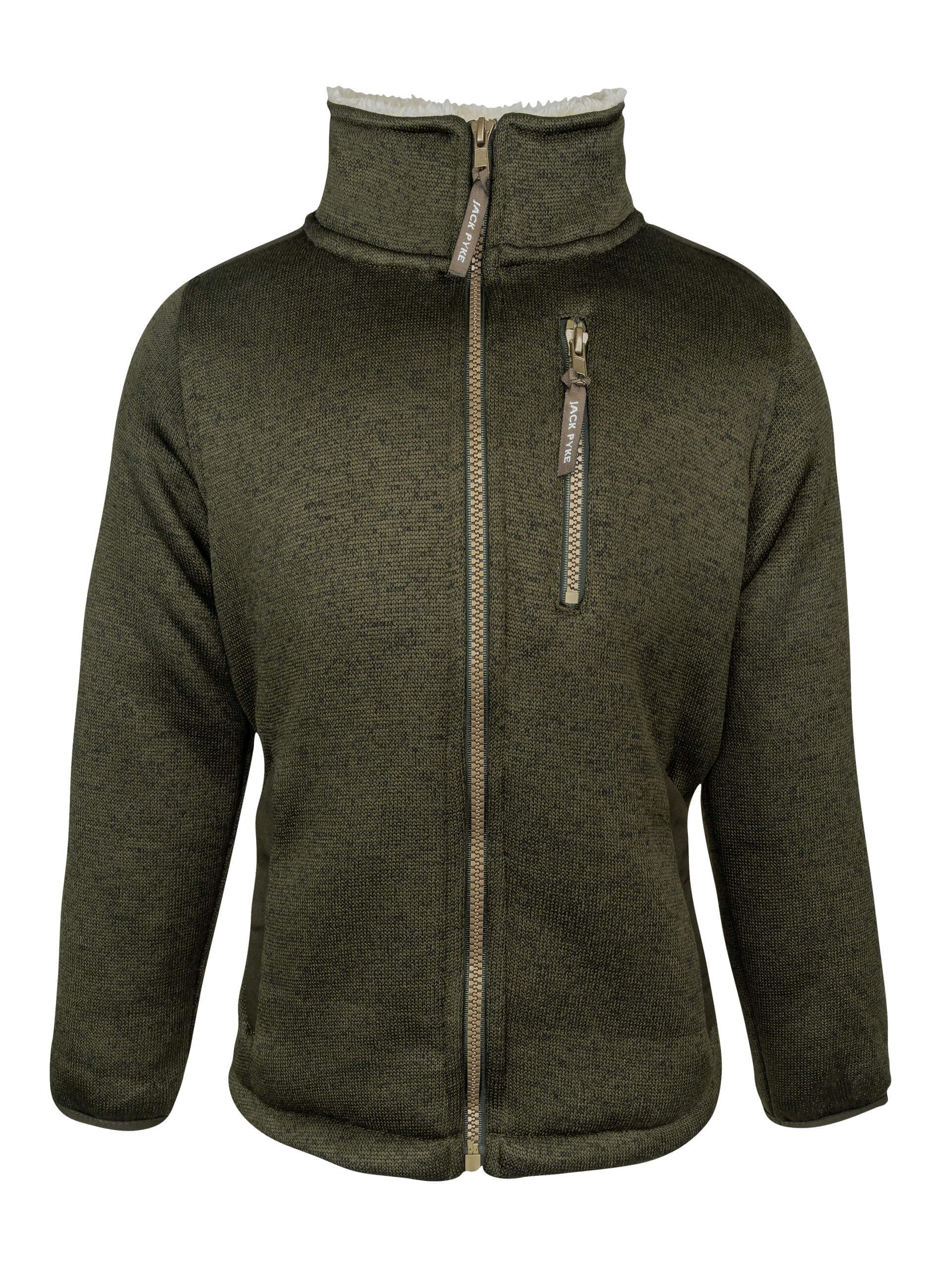 Jack Pyke Boys Dark Olive Junior Scandinavian Fleece Jacket – Warm Sherpa Lined Kids Fleece Jacket With Pockets – And Girls Winter Jacket For Daily Use - M