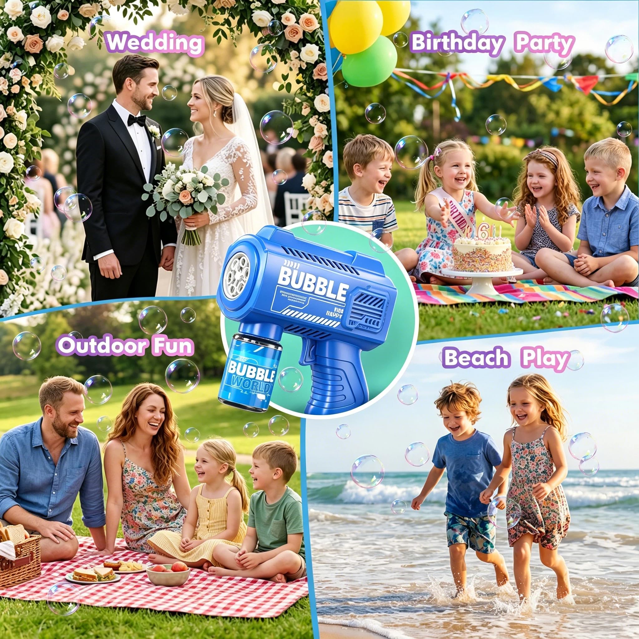 PANACARE Seifenblasenpistolen 4er Set, Bubble Gun 5000+ Blasen/Min LED Licht für Kinder Geburtstag Party