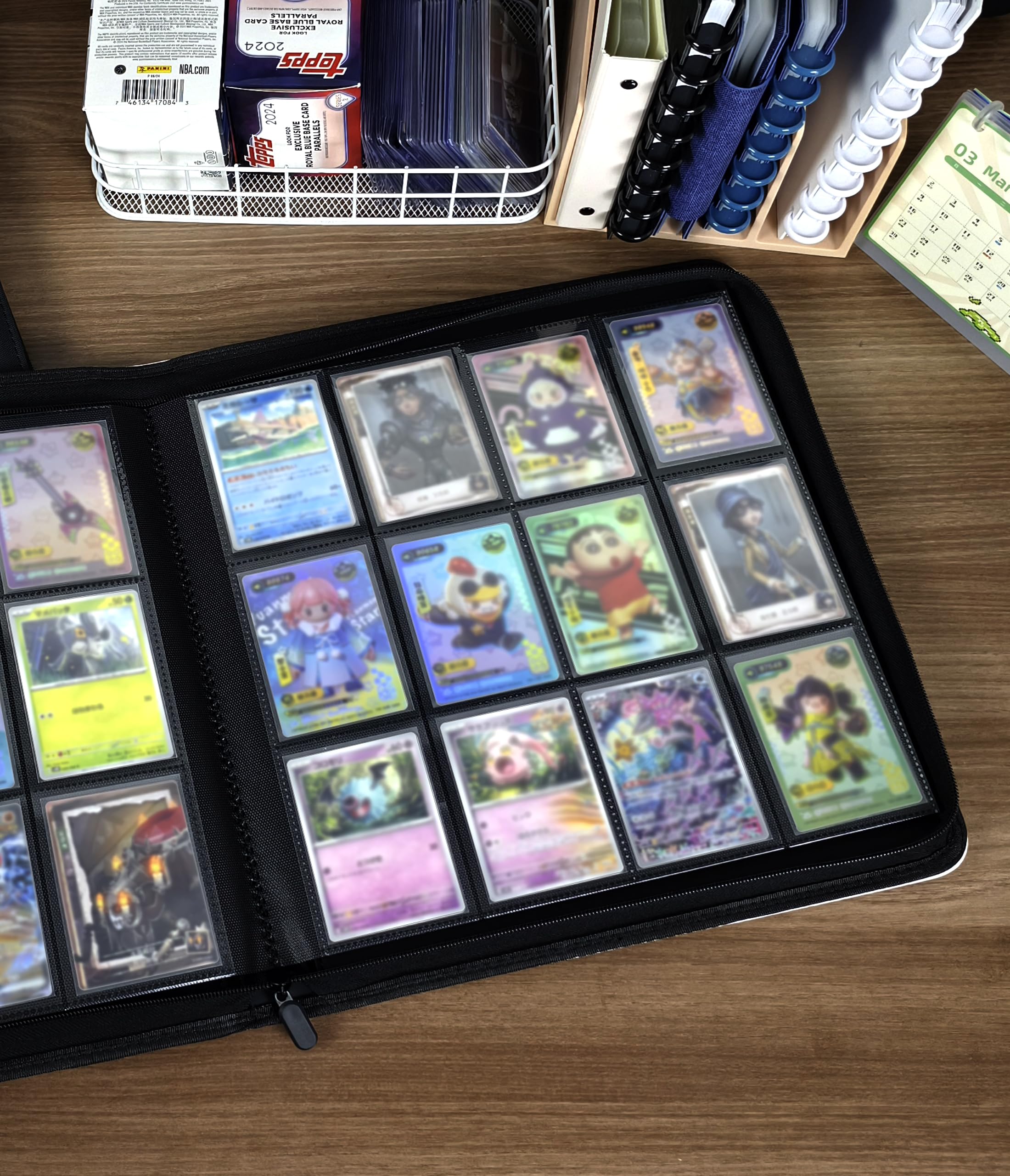 Carpeta de piel de colección de tarjetas coleccionables de alta calidad, capacidad para 480 tarjetas, álbum con soporte para tarjetas con 12 bolsillos y páginas, 20 páginas (negro)