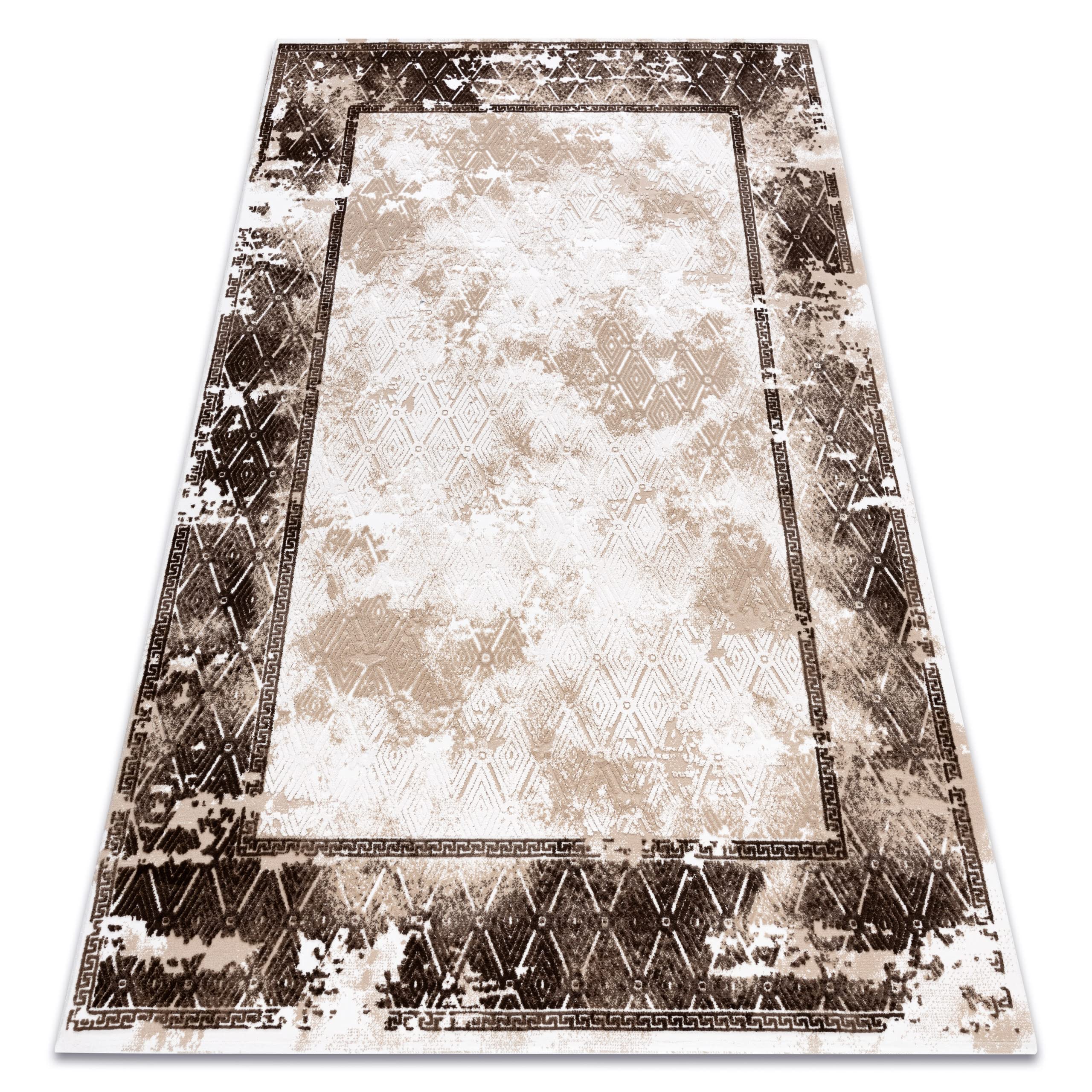 Tapis acrylique VALS marbre beige et ivoire 100x200 cm pour salon et chambre