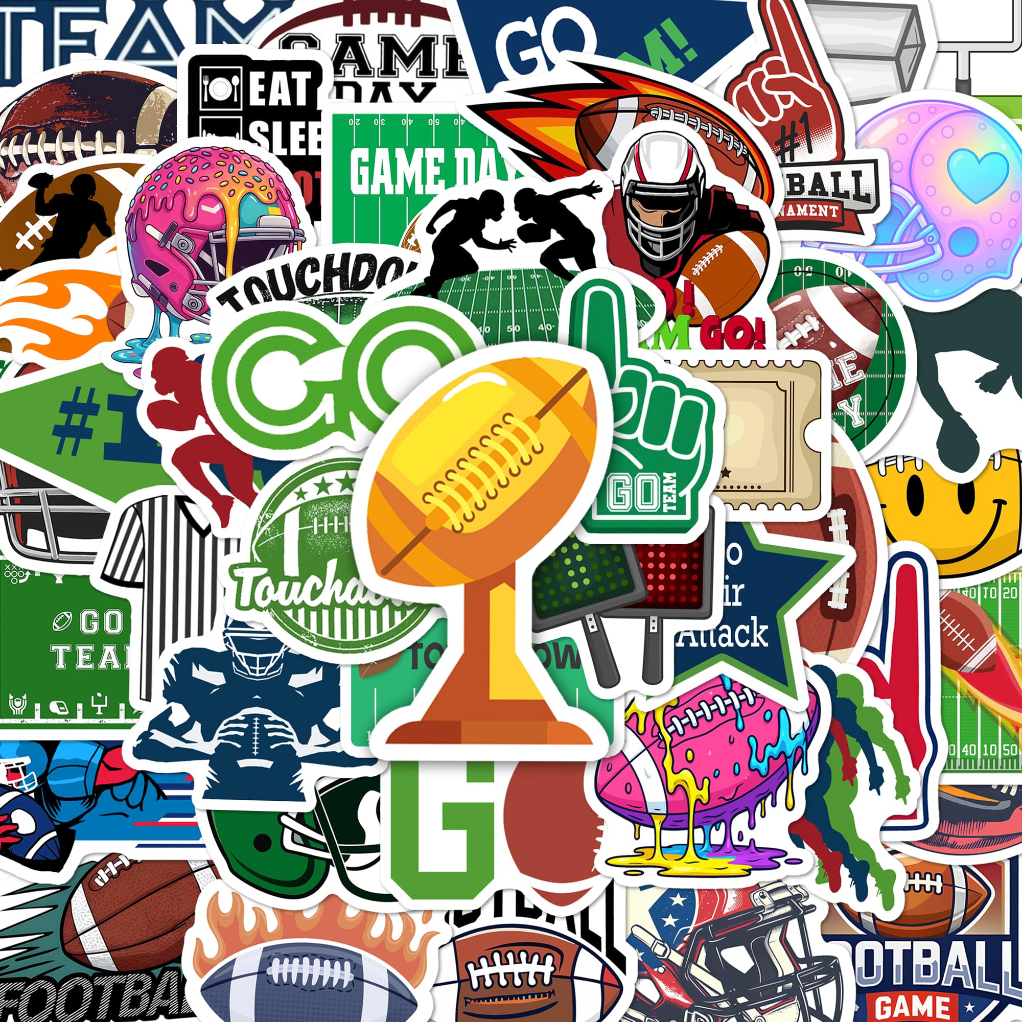 BEATRI Football Stickers 50PCS Waterproof Vinyl Coaches Football Decor
