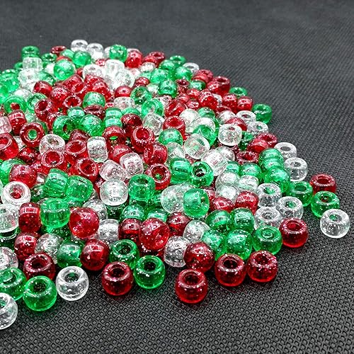 Miniatura 5 de Amaney - Cuentas de poni de Navidad, color rojo, verde, blanco, 500 unidades de 0.236 x 0.354 in, colores mezclados, cuentas de poni galvanizadas