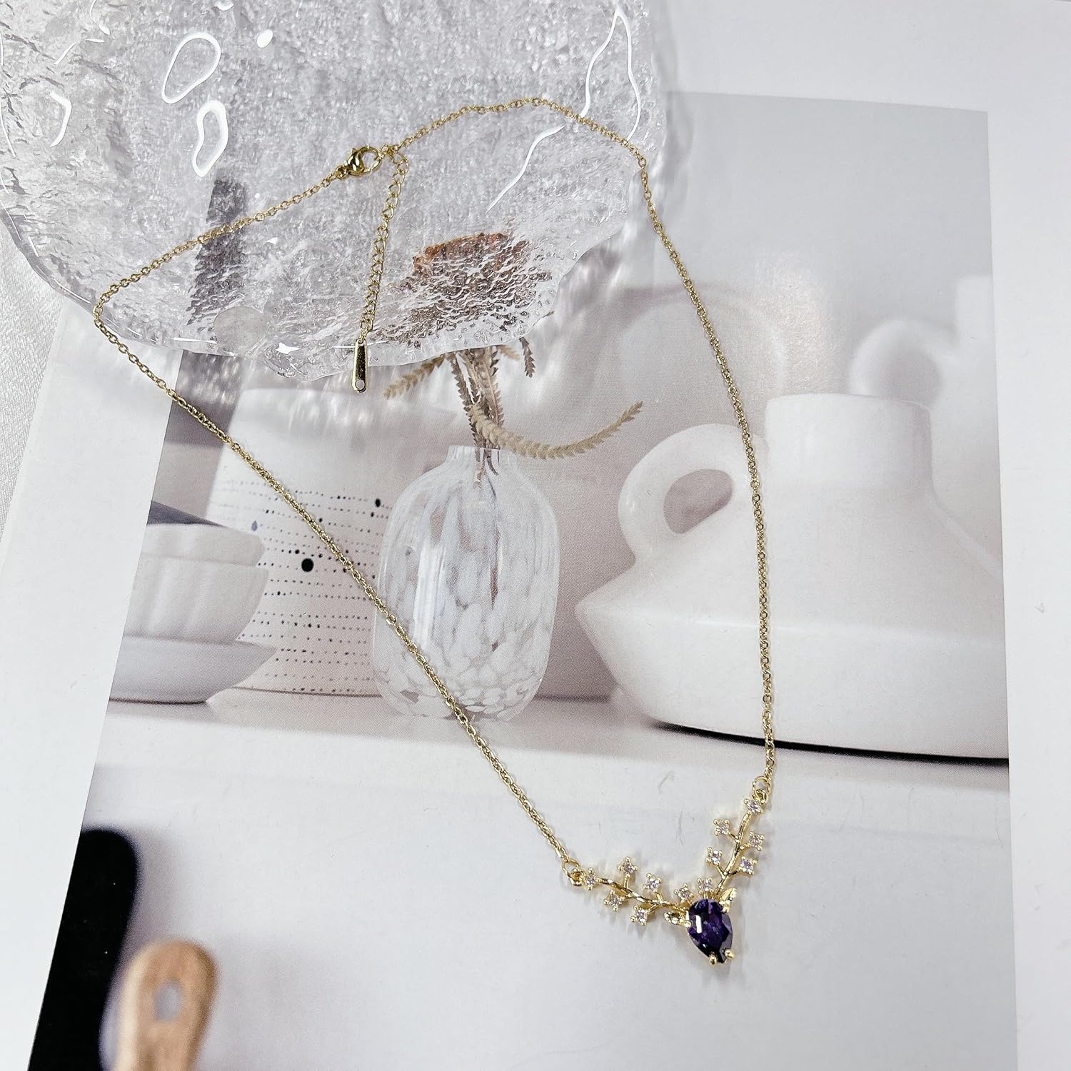 Dainty Rhinestone Deer Antler Pendant Necklace for Women Cute Animal Cubic Zirconia Crystal Reindeer Choker Elk Head Charm Chain Christmas Festive Xmas Holiday Party Fashion Jewelry Favor - Image 6