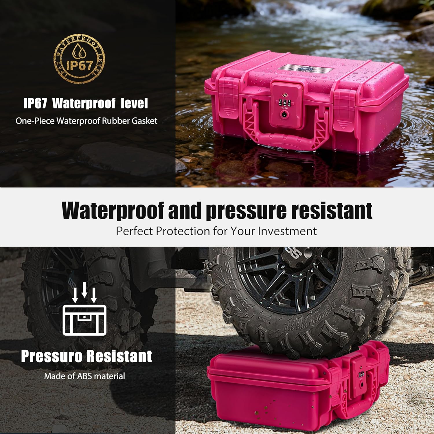 Kinghardcase Pink TSA Gun Case for Handgun, TSA Approved Firearm Travel Case, Waterproof & Shock Proof Lockable handgun case, 10.6”*8.8”*4” Inches 9mm Pistol Case Hard Shell