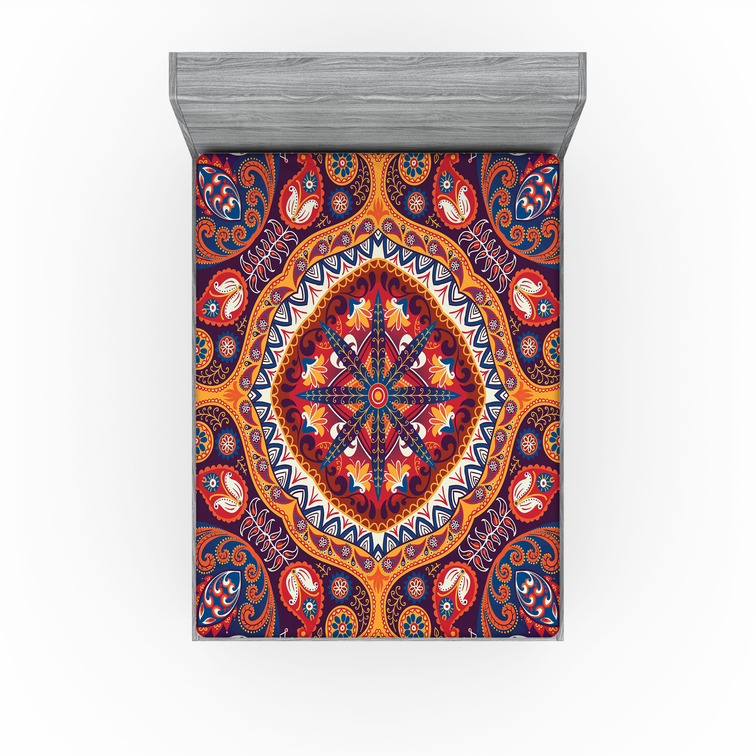 Ambesonne Paisley 2 Pack Fitted Sheet, Flower Rug, Bed Cover All-Round Elastic Deep Pockets 2 Pieces, Package Contains 2 Full Size Fitted Sheets, Maroon Orange