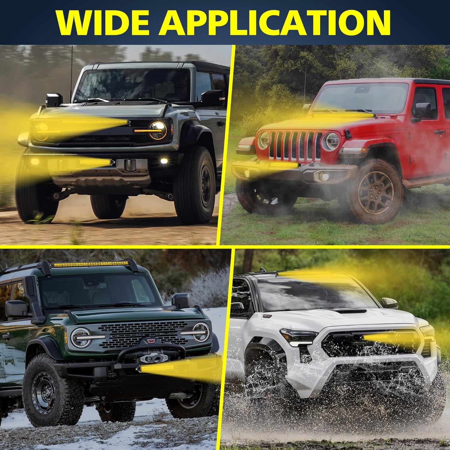 4WDKING Yellow LED Light Bar 22 inch Off Road LED Spot Flood Combo Work Light High Bright Truck Driving Fog Lamp IP69K Waterproof for Truck Cars ATV UTV Boat
