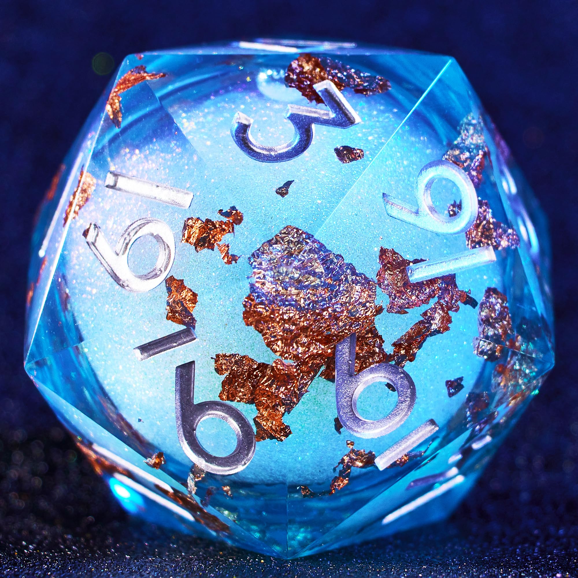 Galaxy Liquid Core DND Dice Set for Gifts - Resin Liquid Core Sharp Edge D and D Dice in Gift Box (BlueFoil)