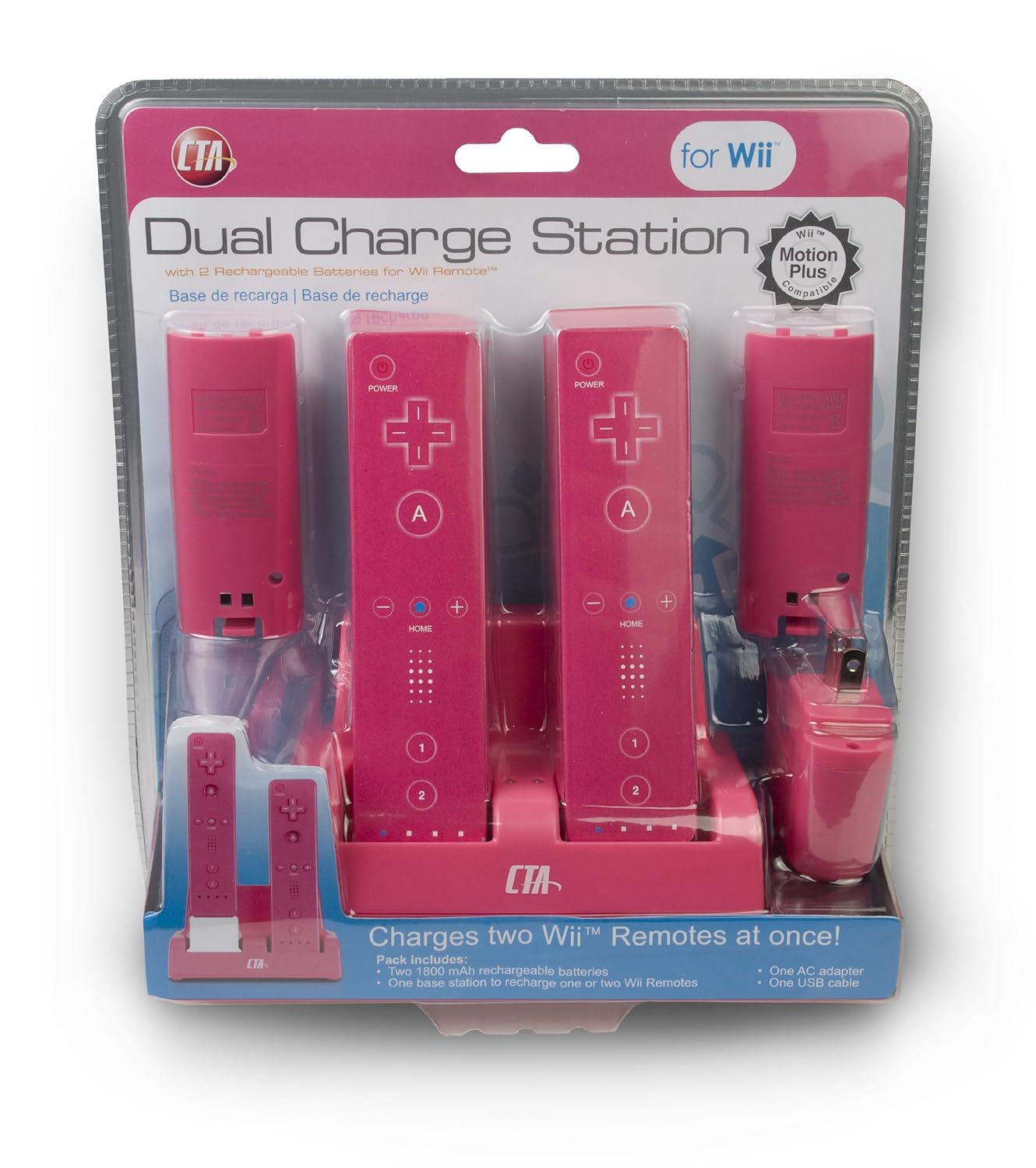 Double Charge Station with AC Adapter for Wii Remote - Pink
