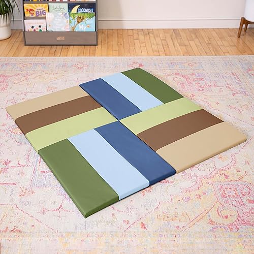 Miniatura 8 de ECR4Kids SoftZone - Tapete de actividades de azulejos giratorios, tapete de juego plegable, tono tierra