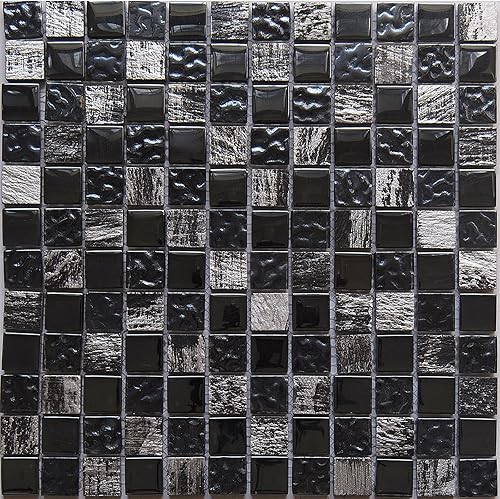 Mosaico de vidrio y piedra para salpicaduras de cocina, pared de ducha de baño, etc., colección Mini Teseo", cuadrados mixtos, 12 x 12 x 516