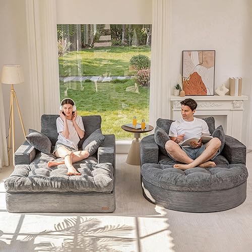 Miniatura 31 de MAXYOYO Sofá modular modular en forma de L de 104 pulgadas con otomana, sofá sin hueso con cojín en capas, sofá tapizado en una caja, combinación