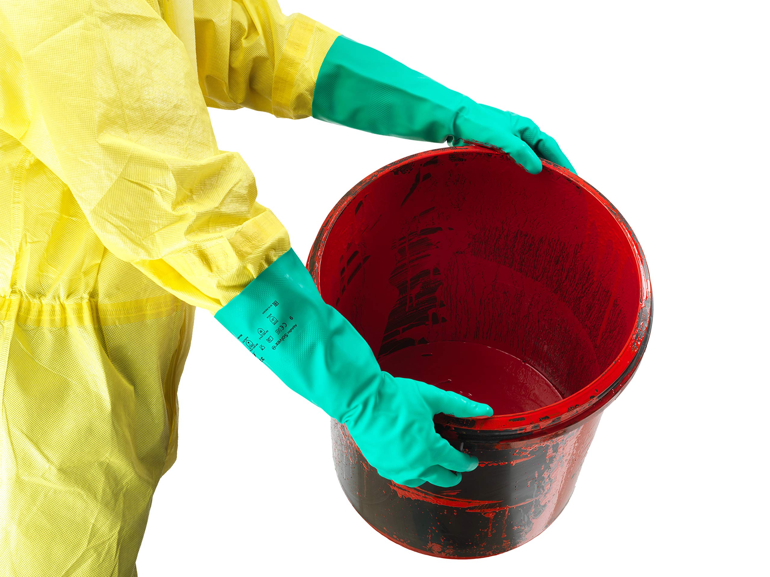 Ansell AlphaTec 37-695 Gants Protection Chimique en Nitrile, Gant Impérméable Très Résistant Liquides et Solvants, EPI Homme Femme, Réutilisable, Vert, Taille L (12 Paires)