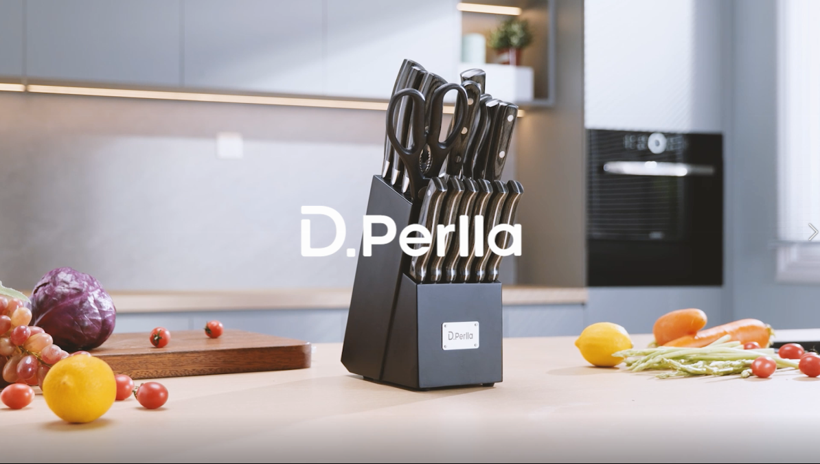 Set De 16 Couteaux De Cuisine Professionnels - Bloc Bois - Acier Inoxydable