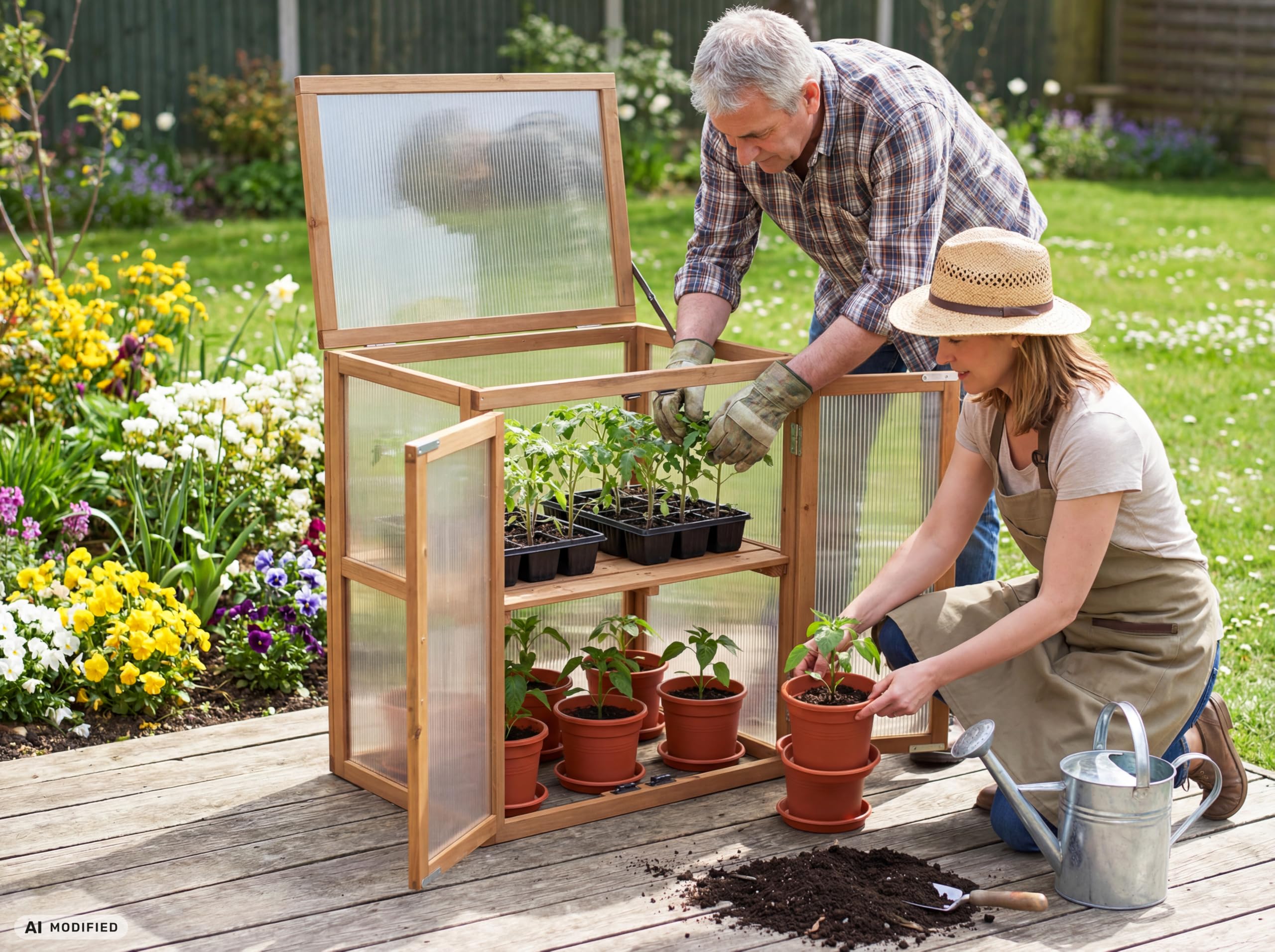 needs&wants® Mini Gewächshaus Treibhaus klein Winterfest aus Holz für Balkon Garten Indoor, Frühbeet Hochbeet Pflanzschrank Anzuchthaus, auch für Schildkröten, Polycarbonat