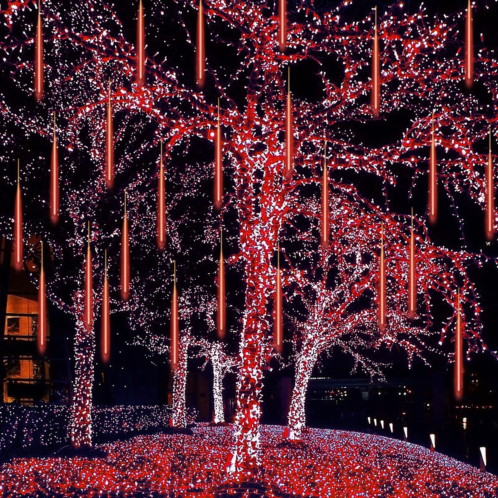 Serie de luces navideñas, luces de meteorito, 80cm 8 Tubes LED de lluvia de meteoros, impermeable, diseño de nieve, témpano de hielo, luces al aire libre, cascada, para decoración de patio Rojo