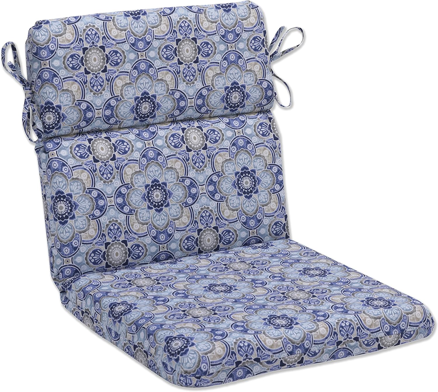 Pillow Perfect Outdoor/Indoor Keyzu Medallion Mariner Round Corner Chair Cushion, Blue