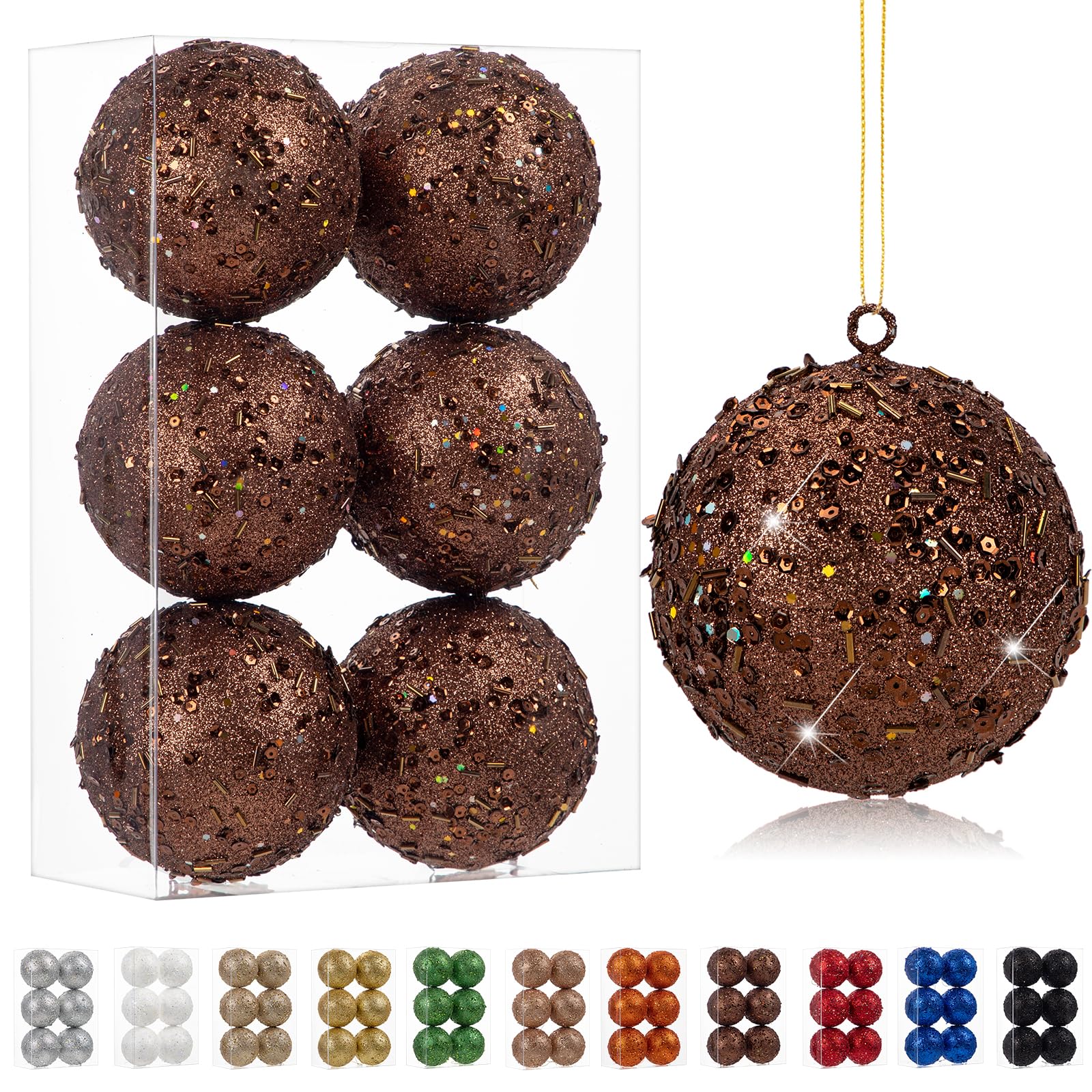 Oairse Bolas de Navidad grandes de 10 cm, 6 bolas de bronce inastillables para árbol, decoración de Navidad, vacaciones, boda, fiesta