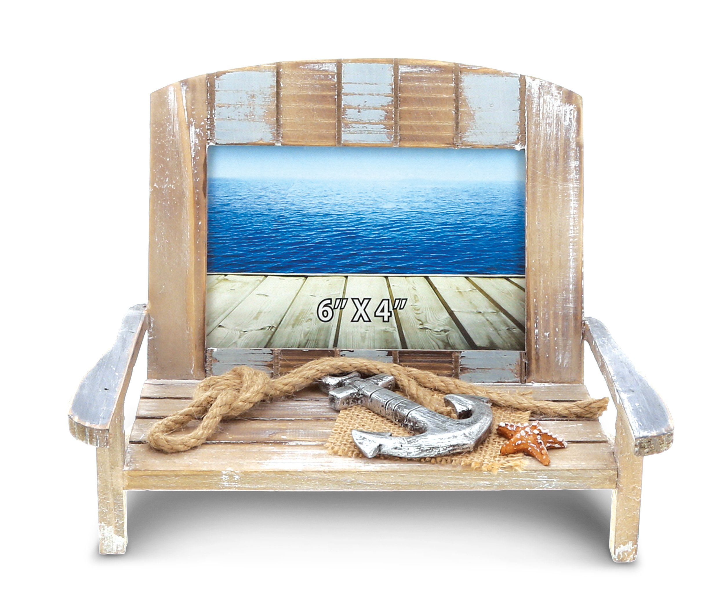CoTa GlobalNeptune Beach Chair 6x4 Beach Frame - Distressed Wood Beach Chair Picture Frame, Handmade Nautical Picture Frame for Tabletop - 8.7 Inch, Color May Vary