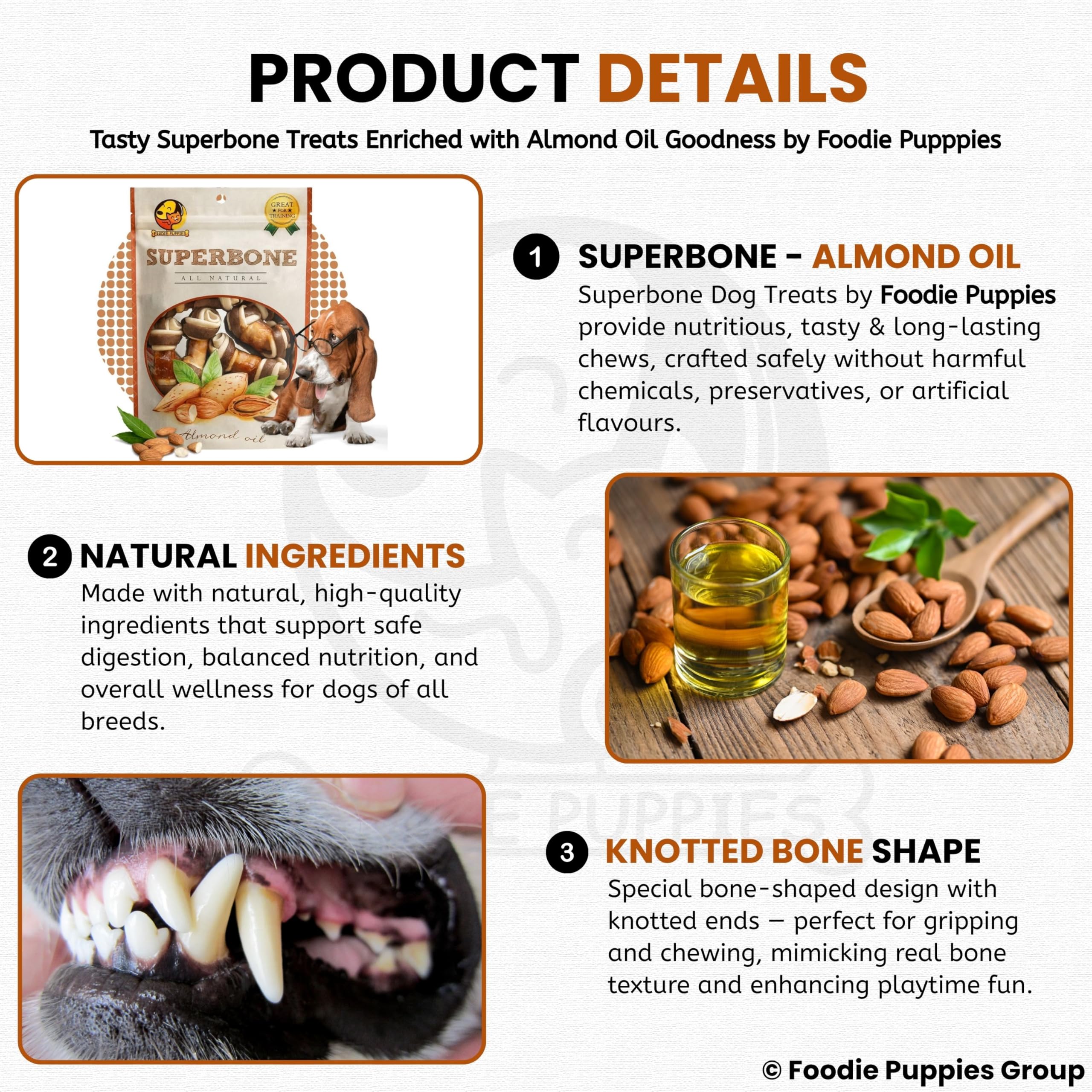 Foodie Puppies Superbone 21-in-1 Knotted Dog Treat - (Almond Oil) (Big Pack) | Healthy Chicken Snack, High Protein, Easily Digestible Chew Treat | Dry Treat Ideal for Training for All Types of Dogs 1