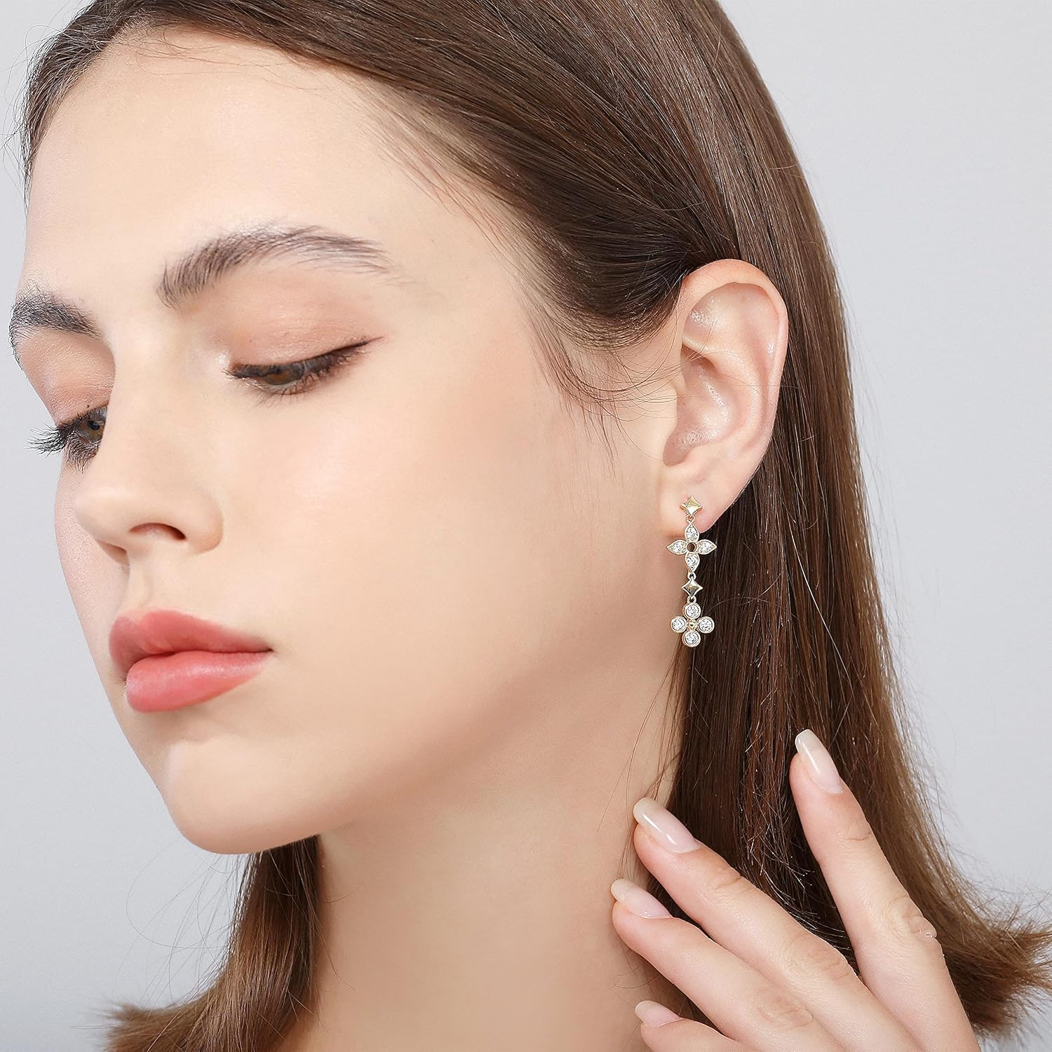 Womens Gold Drop Dangle Earrings, 18K Gold Plated 925 Sterling Silver posts Premium Trendy Cubic Zirconia Dangle Earring, Floral Drop Earring, Hypoallergenic Jewelry, Gifts for Womens - Image 4