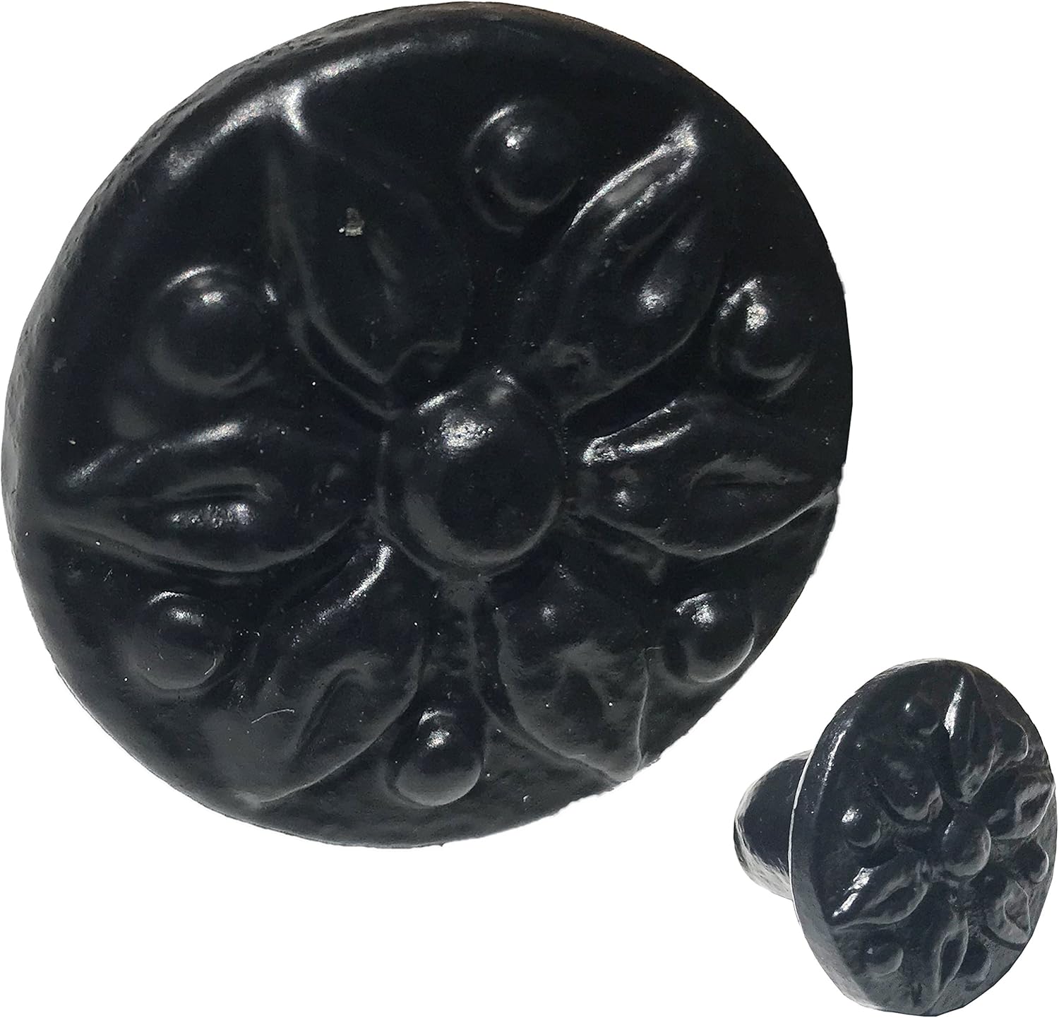 1.5"- Flower Petals Style Handle in a Vintage Style Decor - use as Barn Door, Gate, Drawer and Cabinet Pull, Classic Iron Made Country Farmhouse pulls Black color-DS80