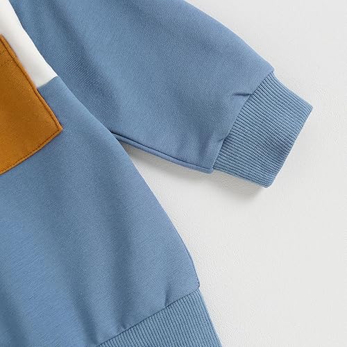 Vista 5 de Kupretty - Conjunto de sudadera de manga larga con colores contrastantes y pantalones deportivos para bebé niño, ropa de otoño e invierno