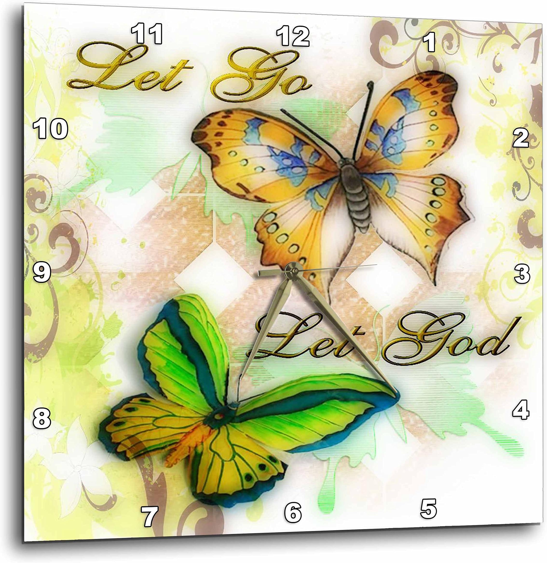3dRose DPP_55923_2 Let Go Let God Butterfly Digital Print Wall Clock, 13 by 13"