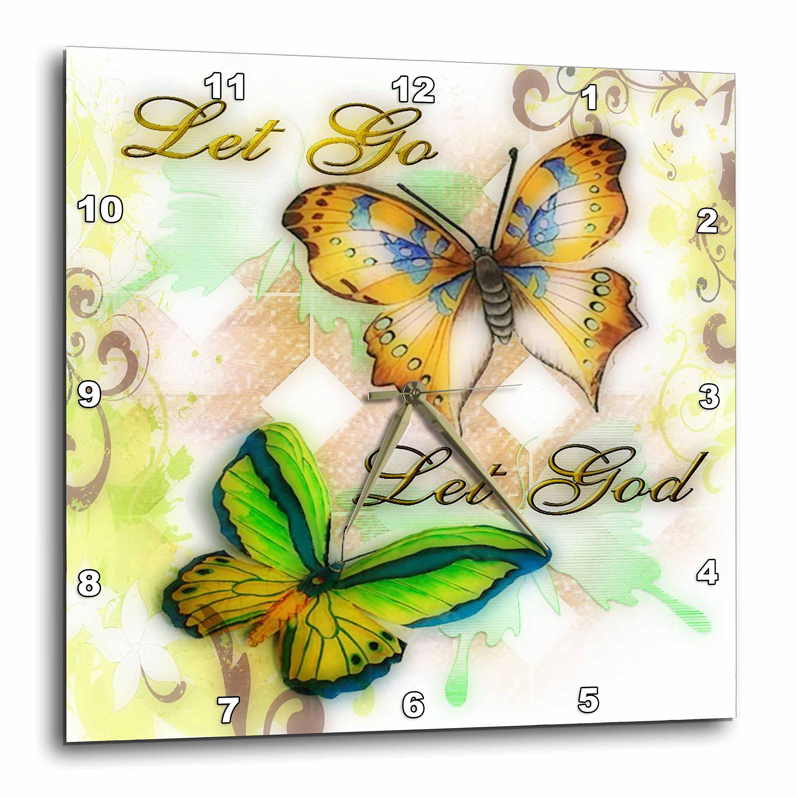 3dRose DPP_55923_2 Let Go Let God Butterfly Digital Print Wall Clock, 13 by 13"
