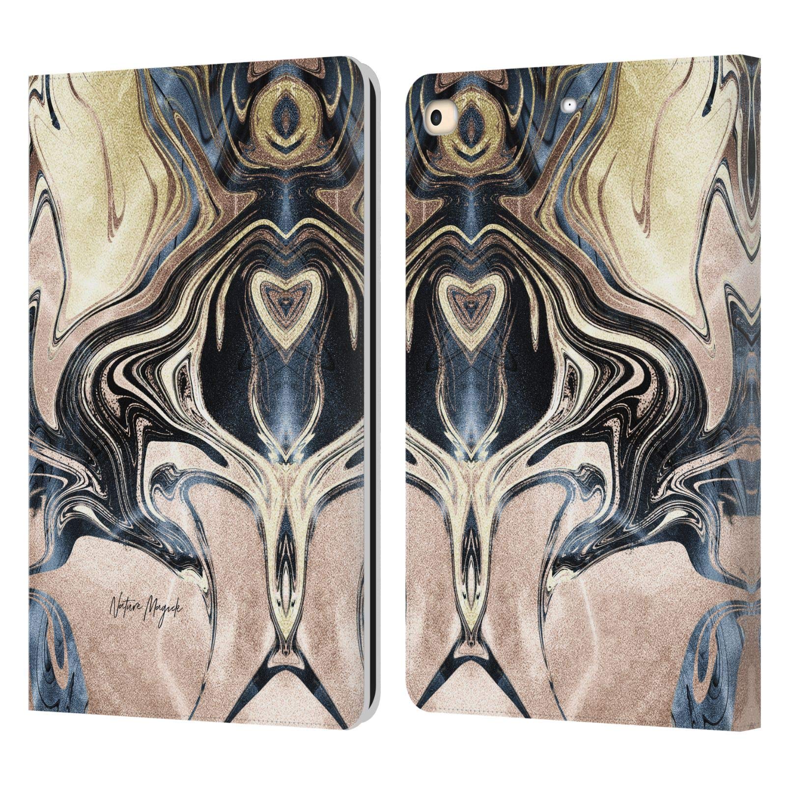 Étui portefeuille en cuir Apple iPad 9.7 2017 2018 imprimé marbre crème luxe or Nature Magick
