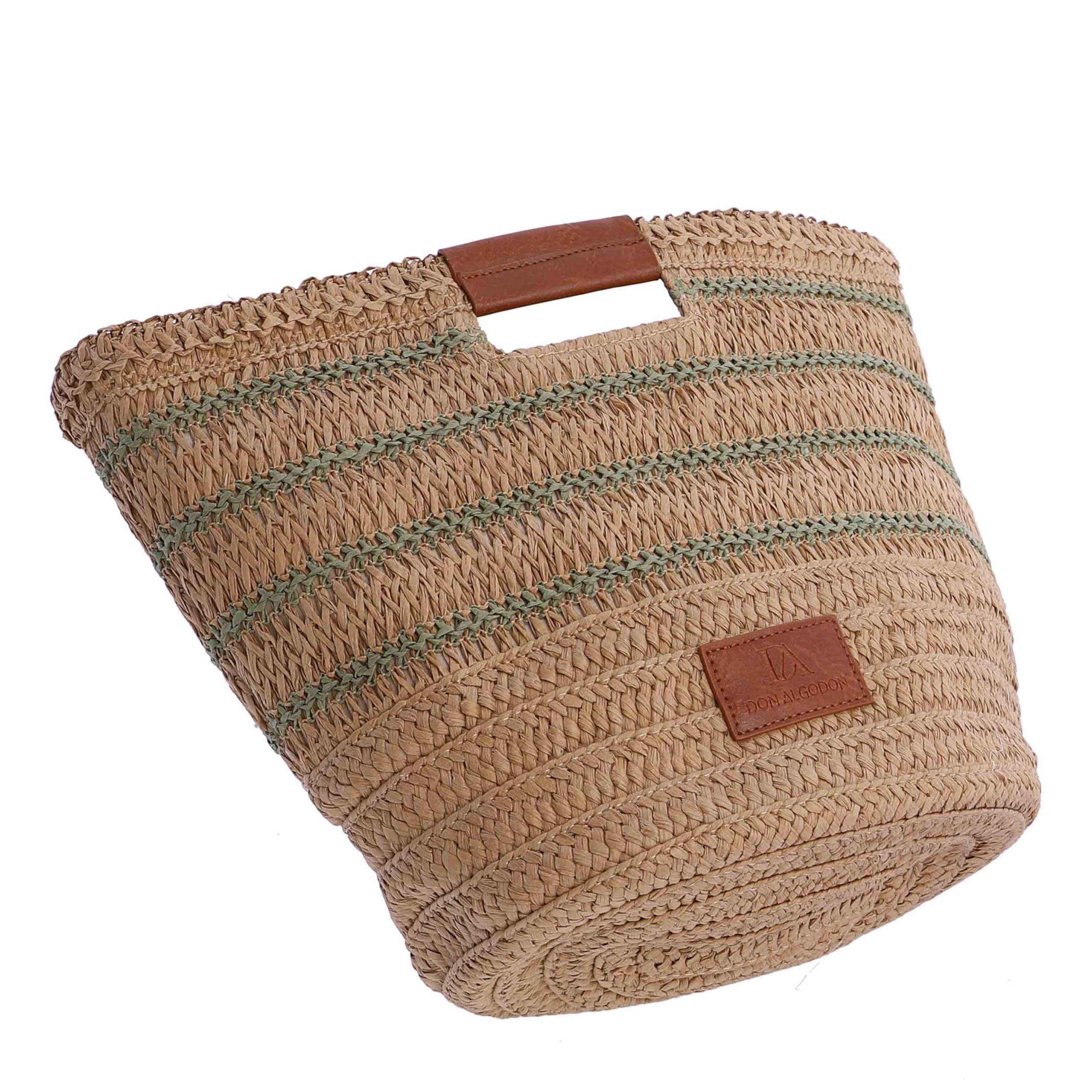 DON ALGODON - Bolso de mano de rafia para mujer - Bolso mano playa mujer - Bolsa playa para mujer Fione