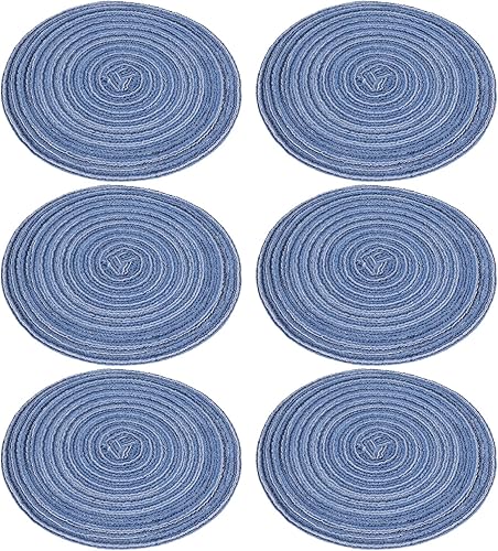 Miniatura 9 de Cyrank Juego de salvamanteles redondos tejidos, 6 piezas, hecho a mano de 7 pulgadas, juego de salvamanteles de ramio para platos calientes,