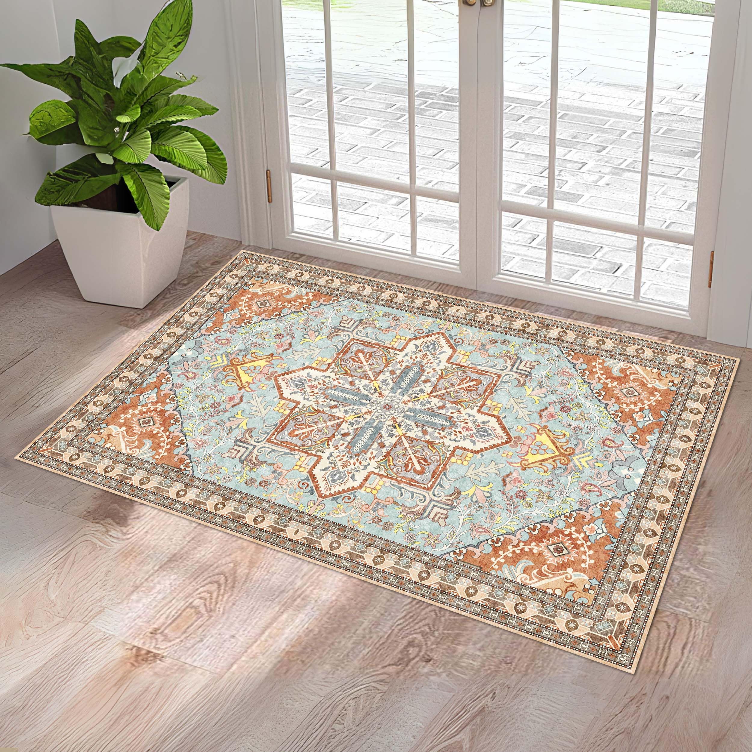 Washable Entryway Rug 3x5 | Non Slip Rug Runners for Hallways, Entryways, Kitchens, Bathrooms, Bedrooms | Ultra-Soft Flannel Carpet Kitchen Rug with