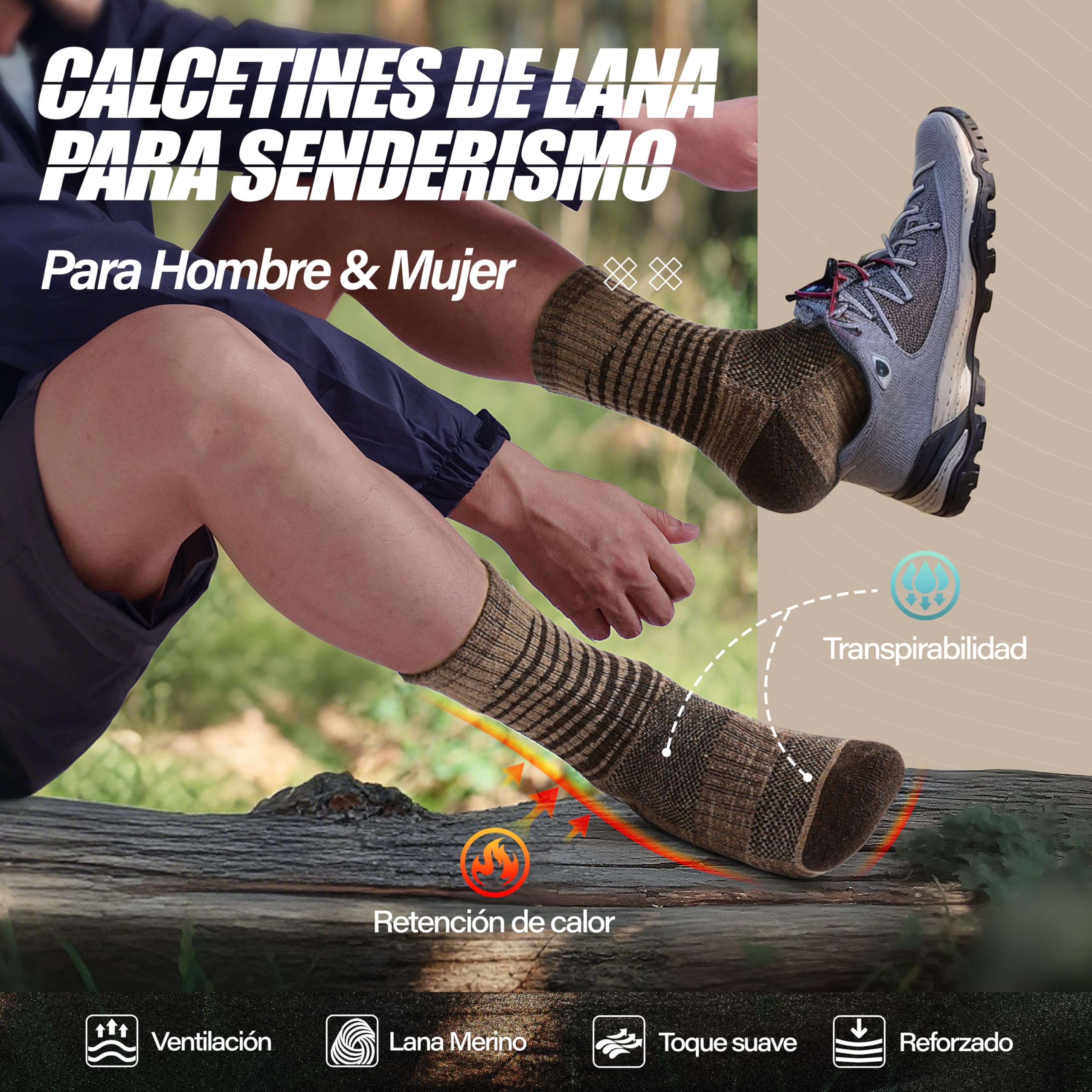 ANTSANG Calcetines de Lana Merino Senderismo Térmicos 5 Pares