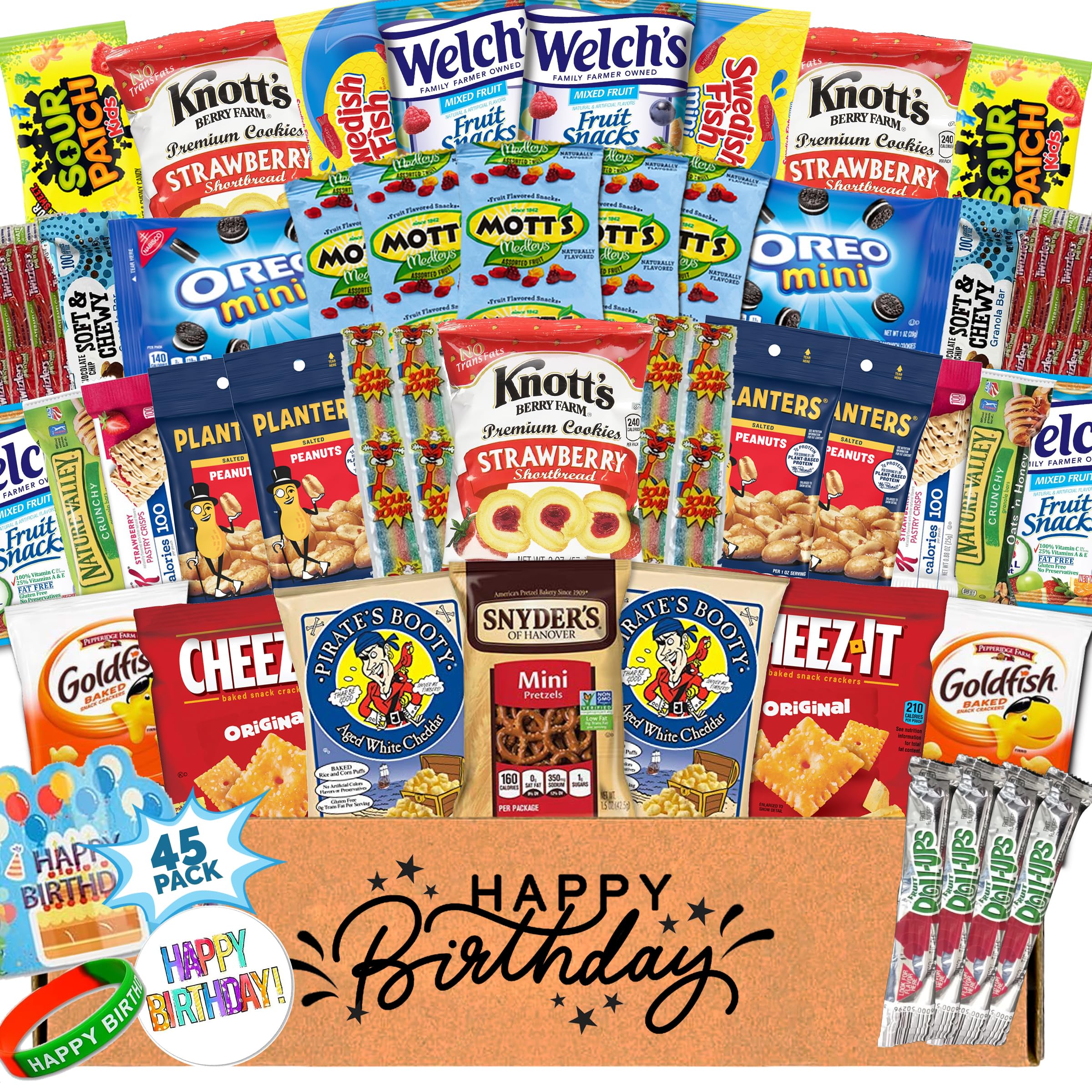 Birthday Snack Box Variety Pack with Chips, Cookies & Bars (45 Count) - Snacks Variety Pack for Adults, Kids & Teens - Gift Basket for Office Treats, Travel Snacks & Birthday Gifting