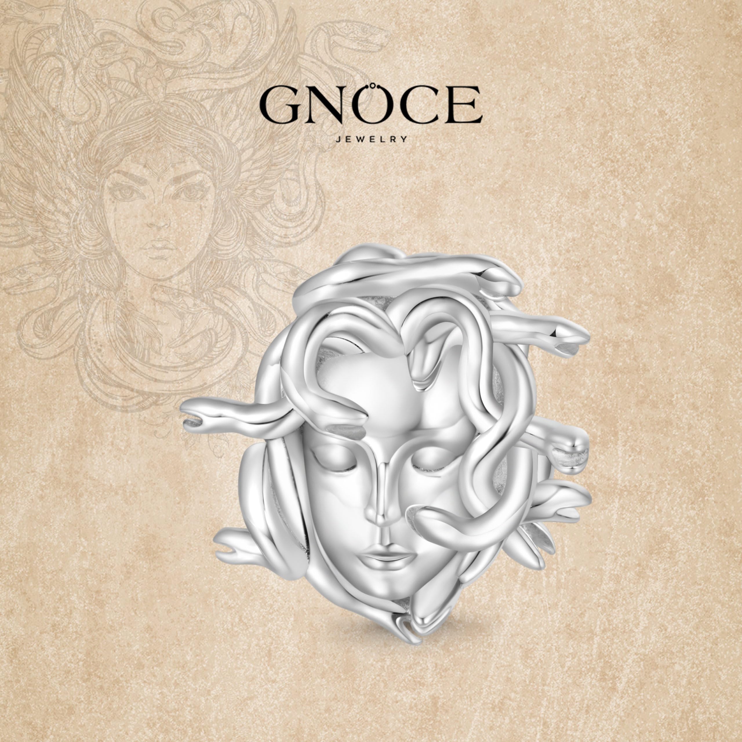 GNOCE Abalorio de plata de ley 925 con diseño de cabeza de medusa de gorgona mítica para pulsera, collar, regalo para mujeres y esposas, Plata de ley, Circonita cúbica