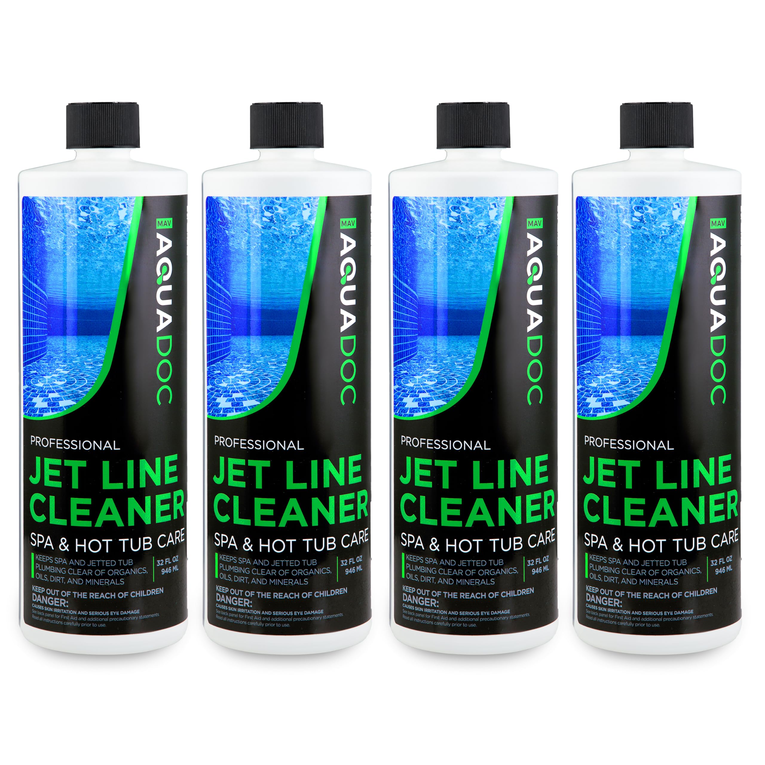 Hot Tub Jet Cleaner 32oz (4 Pack) - Spa Flush Jetted Tub Cleaner for Clean Jet Lines, Spa Chemicals Made in the USA - AquaDoc