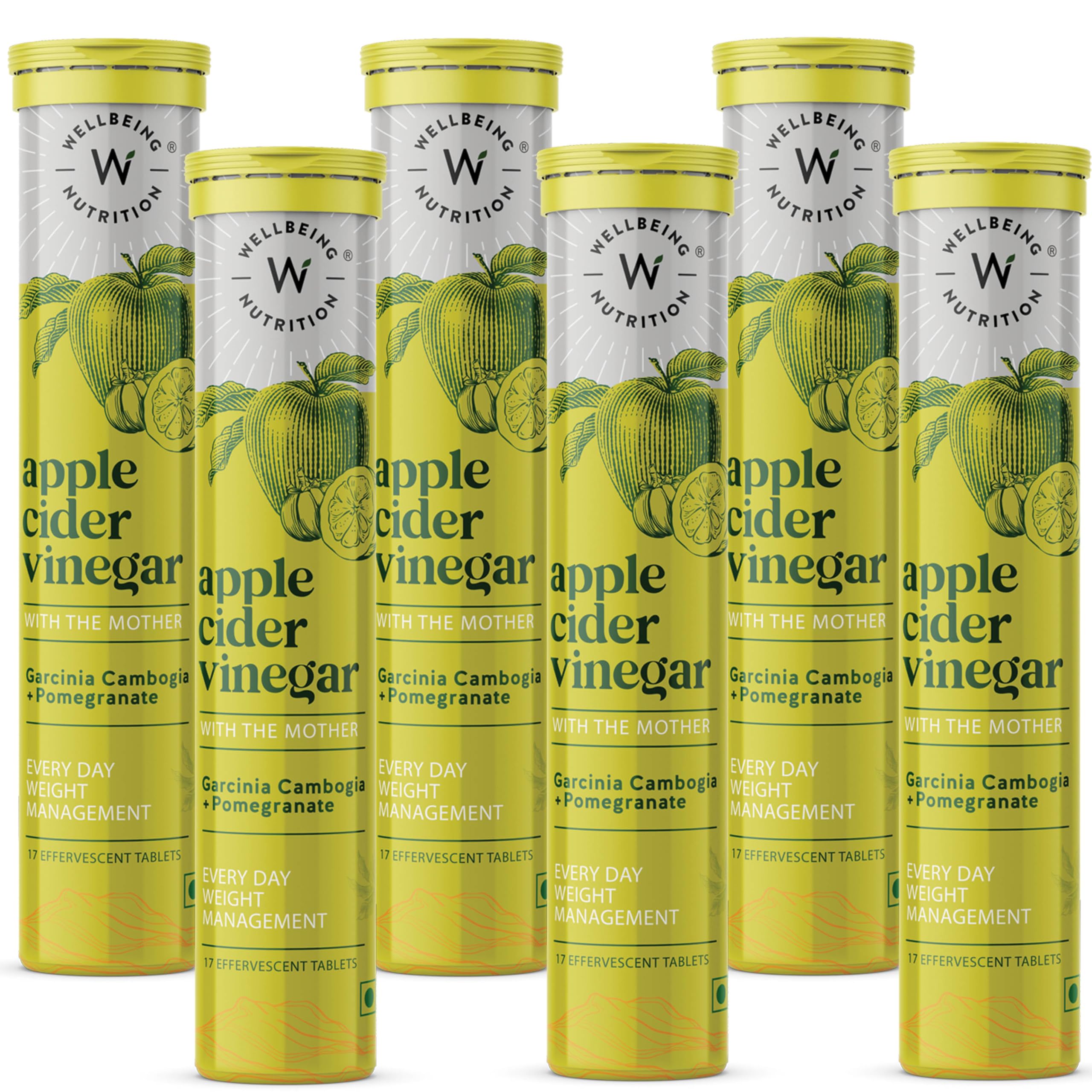 Wellbeing Nutrition Apple Cider Vinegar (ACV) for Weight Loss with Mother & Garcinia Cambogia, Pomegranate | Weight Management, Gut Health, Supports Digestion, Boosts Metabolism 17 Effervescent Tabs