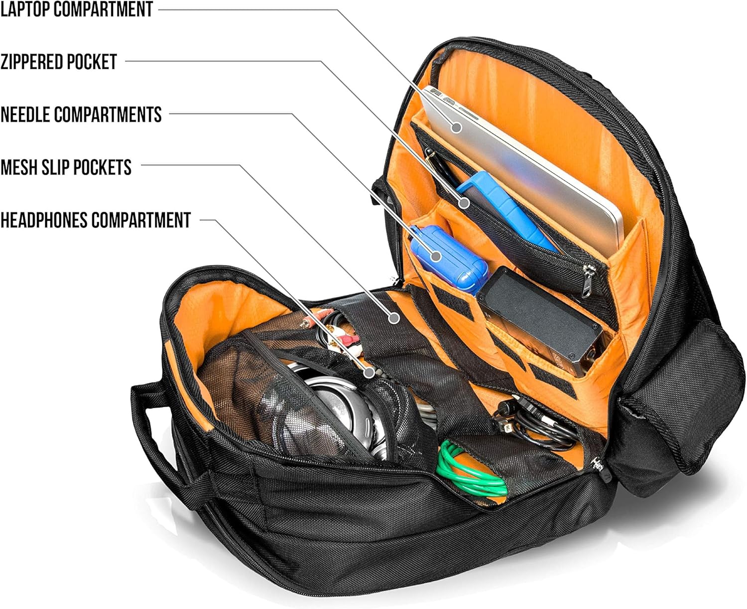 JetPack Prime DJ Backpack for DVS, Mobile, or Club Gigs, Bag Carry Mixers S9, 62, etc., Laptop, Stand, Tablet, Headphone, Vinyl Records, USB Mobile Devices, Needle Case, Cables, Microphone & More - Image 3