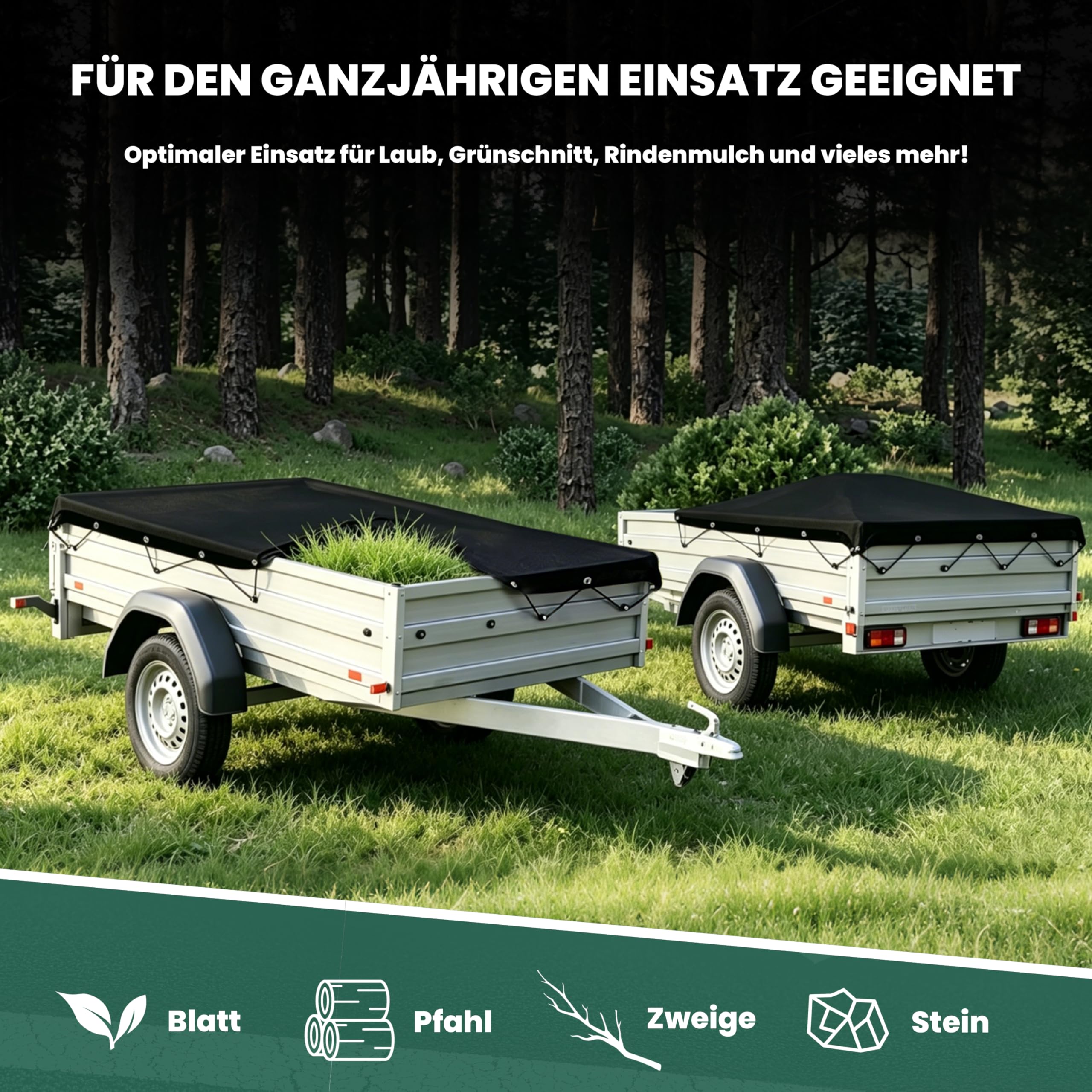 2x3.5M Anhängernetz Feinmaschig Feinmaschiges Ladungssicherungsnetz für Anhänger mit Gummiseil, Robustes Abdecknetz zur sicheren Transports von Kisten, Gepäck & Loses Material (Schwarz)