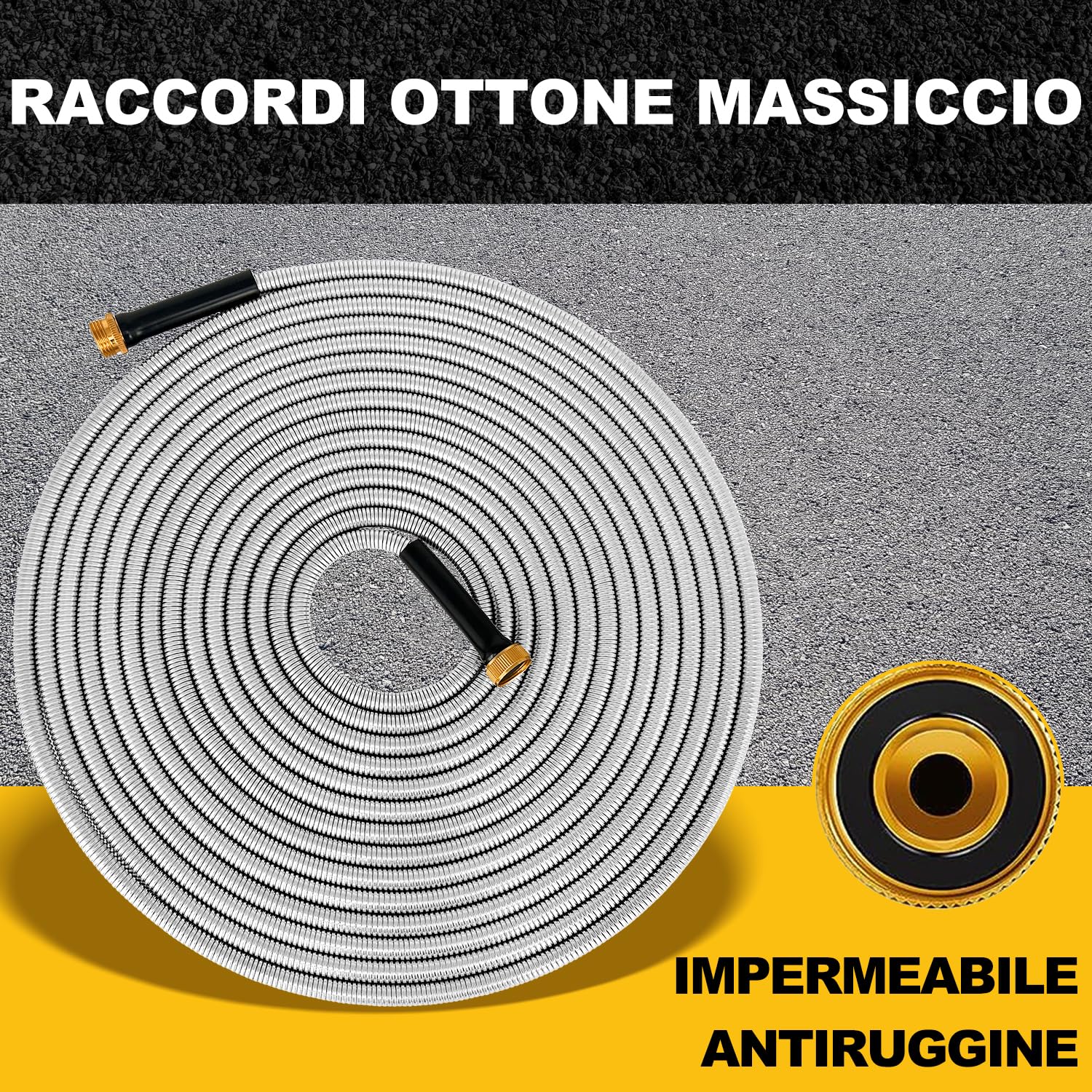 Tubo Da Giardino In Acciaio Inox 7,5 Metri, Con 10 Getti, Antiannodamento E Anticorrosione, Leggero E Resistente, Per Irrigazione E Pulizia - 3