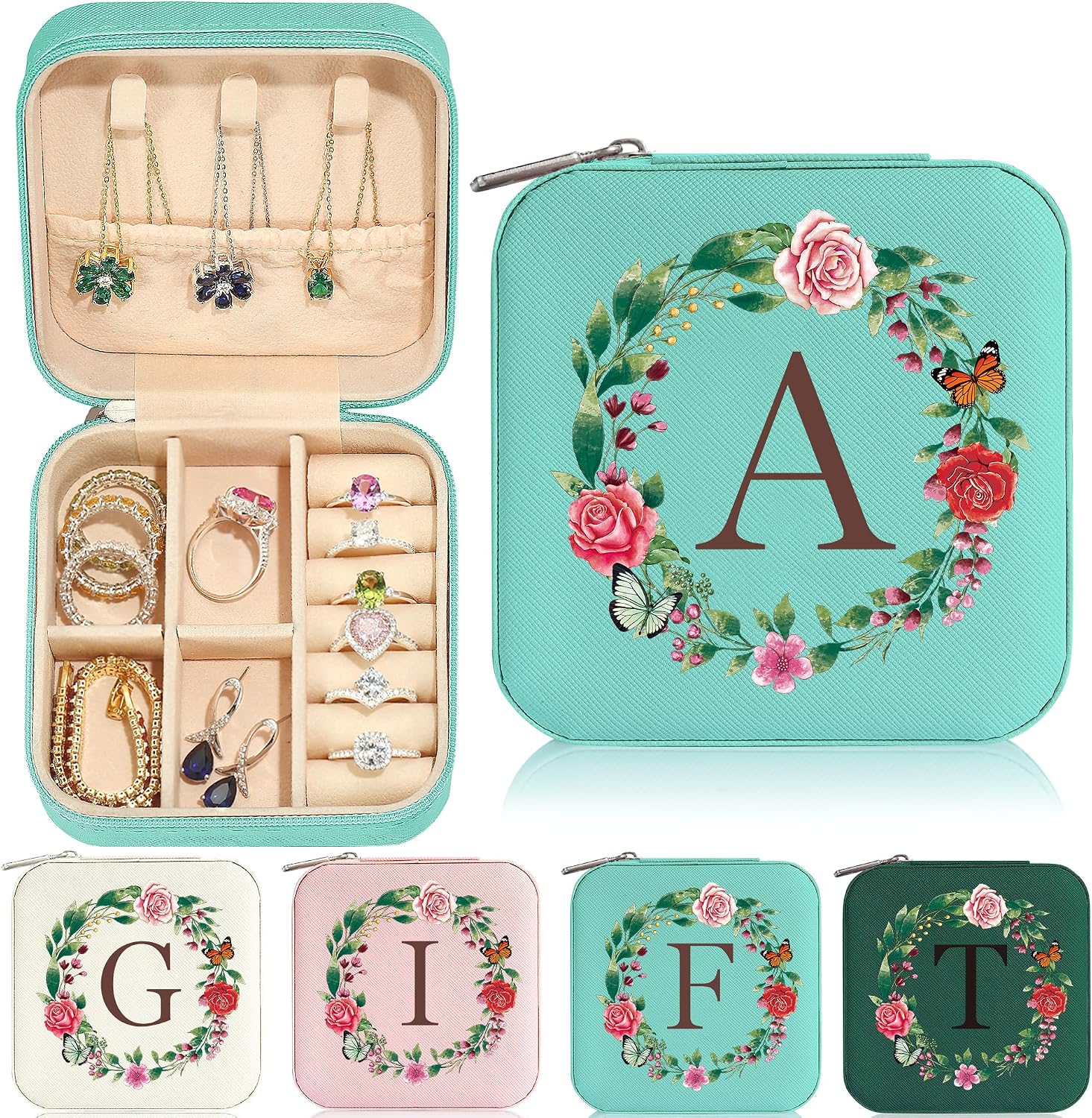 Parima Valentines Day Gifts for Her – Gifts for Women | Small Initial Jewelry Case | Travel Jewelry Box Women Girl | Birthday Personalized Gifts Idea | Travel Essential – Letter A, Blue