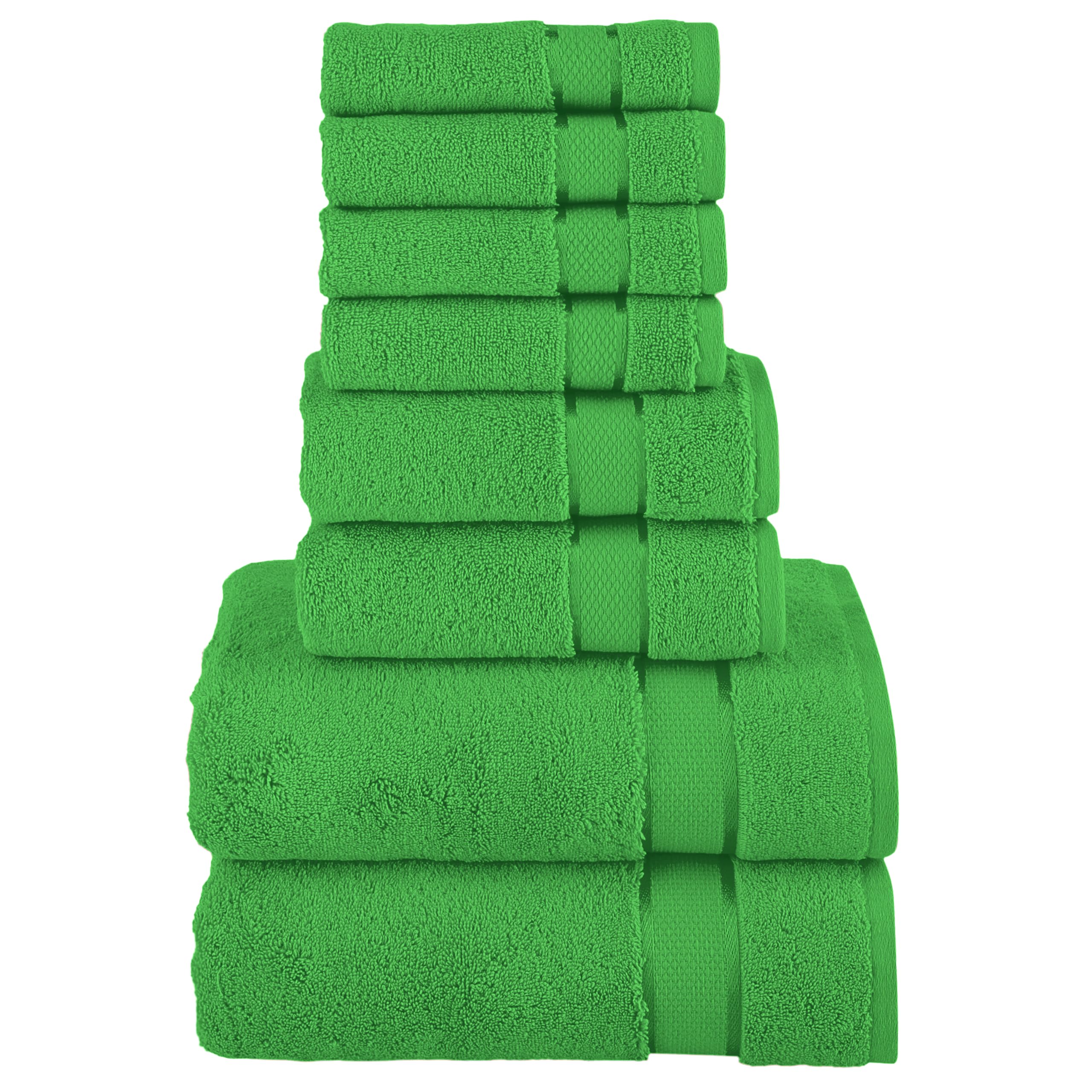 Elegant Comfort Premium Cotton 8-Piece Towel Set, Includes 4 Washcloths, 2 Hand Towels and 2 Bath Towels, 100% Turkish Cotton - Highly Absorbent and Super Soft Towels for Bathroom, Emerald Green