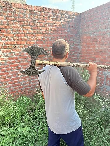 Vista 102 de Hacha vikinga – Hacha de hacha de acero al carbono de alta calidad con funda de cuero, mango de palisandro de 19 pulgadas, hacha pequeña para HACA