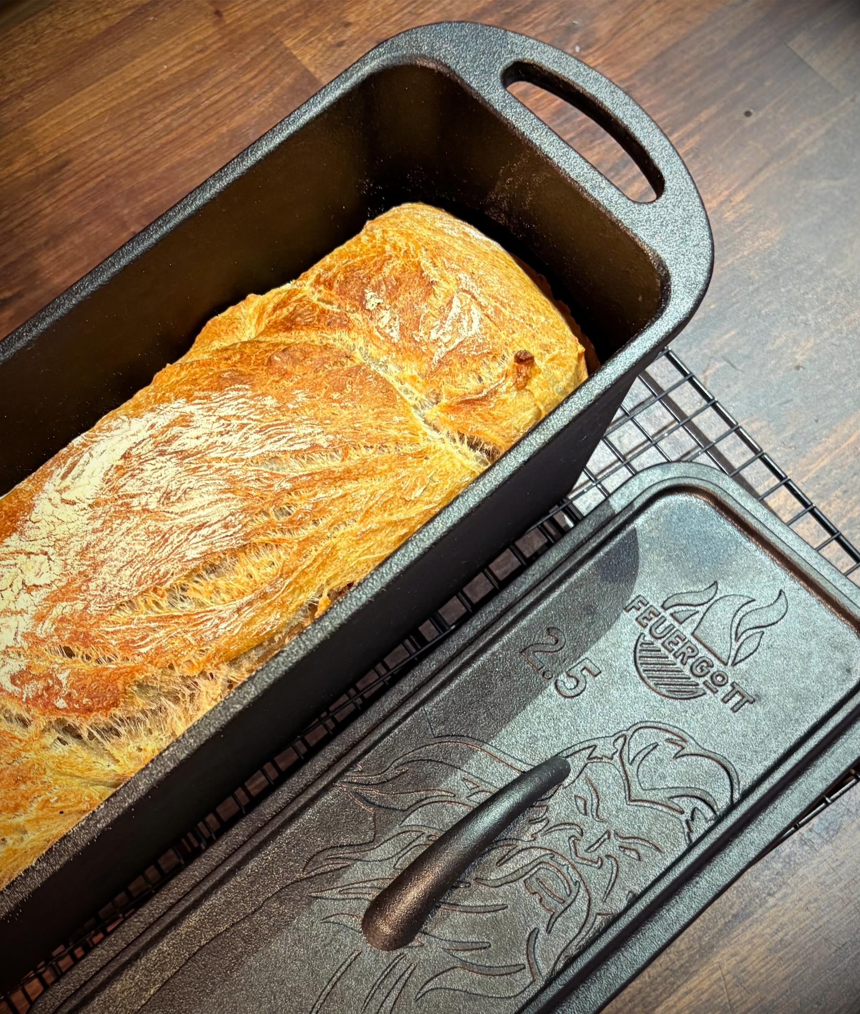 Moule à pain en fonte de 3 l avec couvercle – Casserole rectangulaire idéal pour le pain et les gâteaux – Cake mold pour Dutch Oven