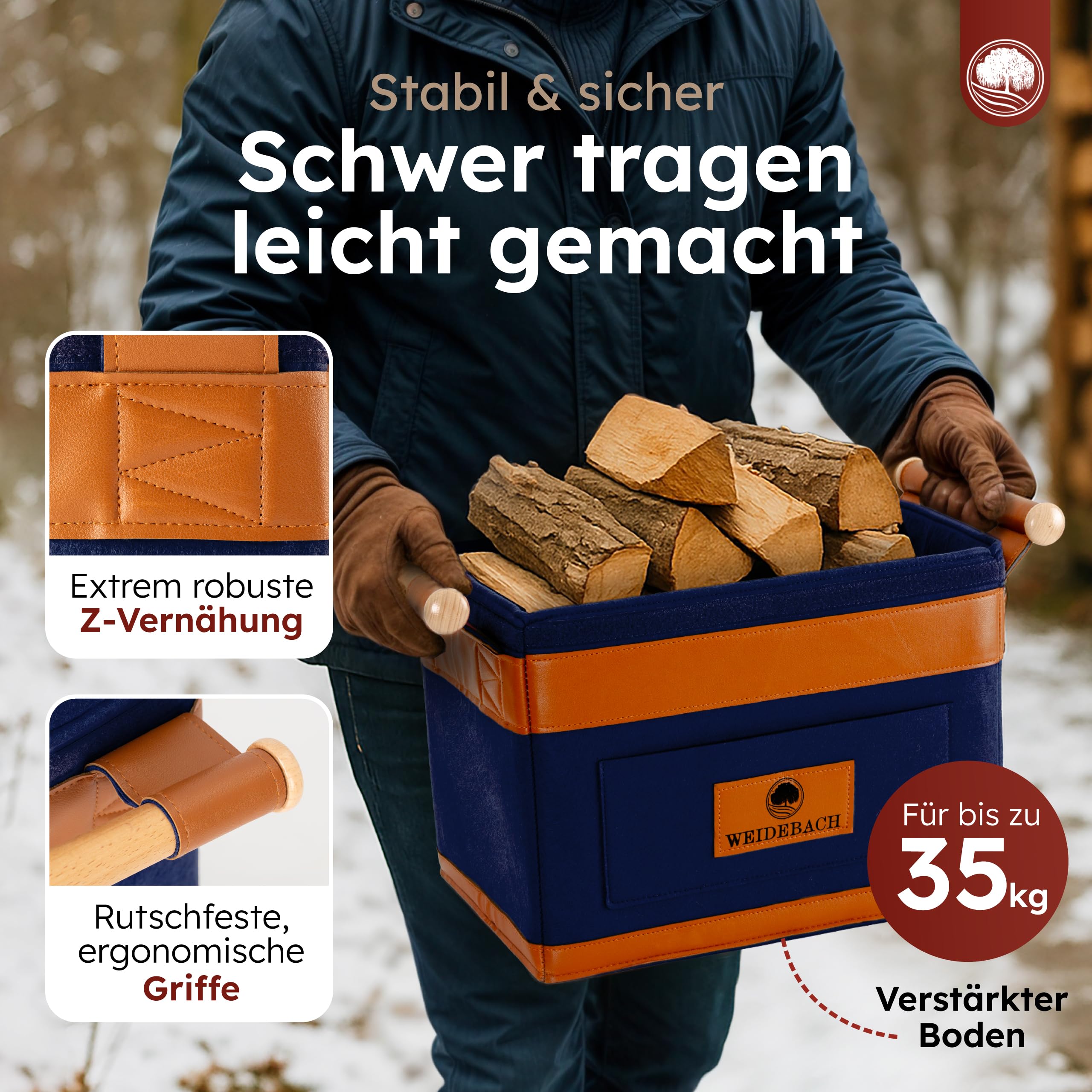 WEIDEBACH® Kosz na Drewno Kominkowe, 35 L (Rozszerzalny do 50 L)