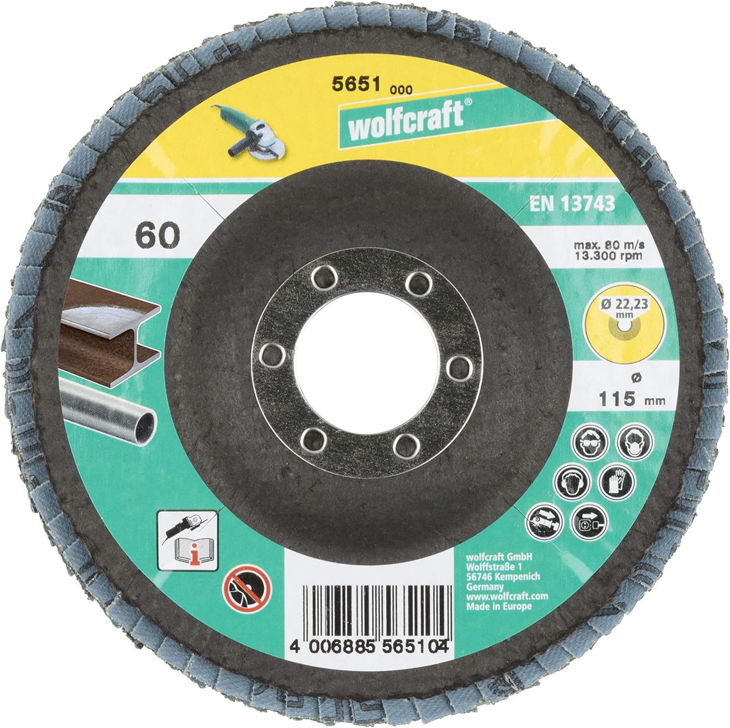 Buy wolfcraft Angle grinder mop disc, zircon corundum grit 80, Ø 115 x 22.2 mm For the coarse
