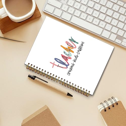 Miniatura 2 de Cuaderno en espiral de cafeína con diseño de crayones pastel para profesores, cubierta dura laminada, con rayas universitarias de 5.5 x 8.3