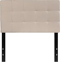 Vista 4 de EMMA + OLIVER - Cabecero acolchado con nudos tapizado, tamaño individual, en tela beige