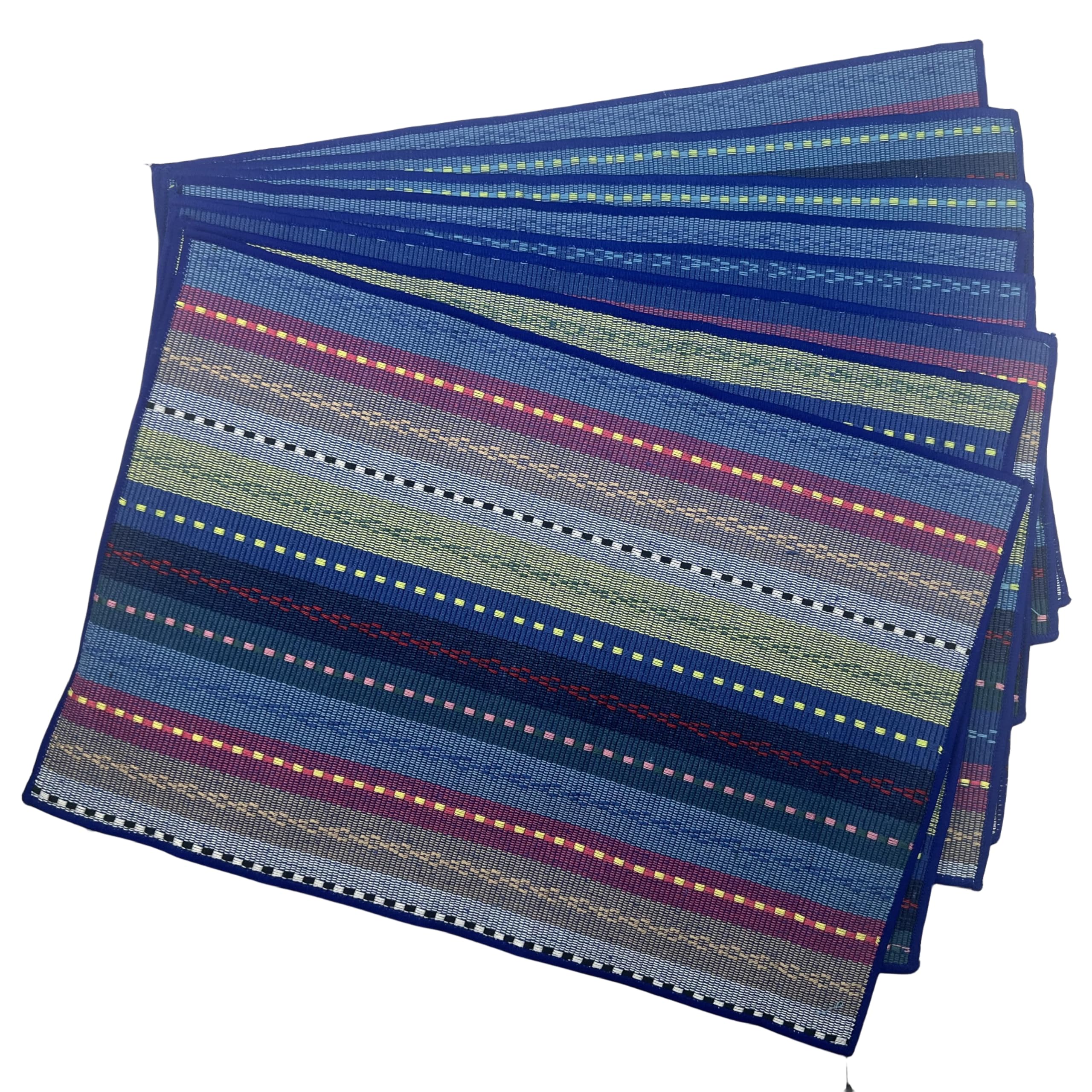 WAZAIGUR Handgewebte Tischsets aus 100 % Baumwolle, bunt, geflochten, gerippt, langlebig, wärmeisolierend, 8 Stück, blau