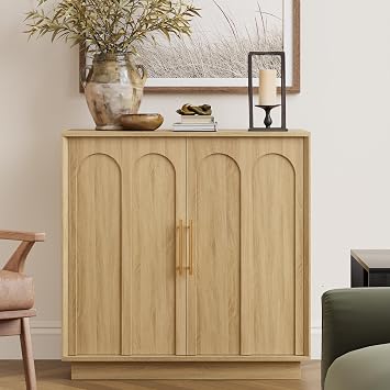 FORTUNETEC 31.5" Sideboard Buffet Cabinet with Storage,Oak